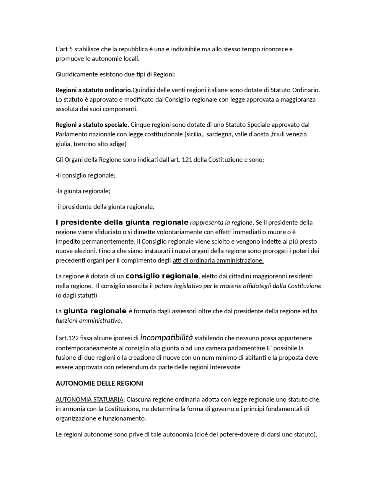 Le regioni e le autonomie locali