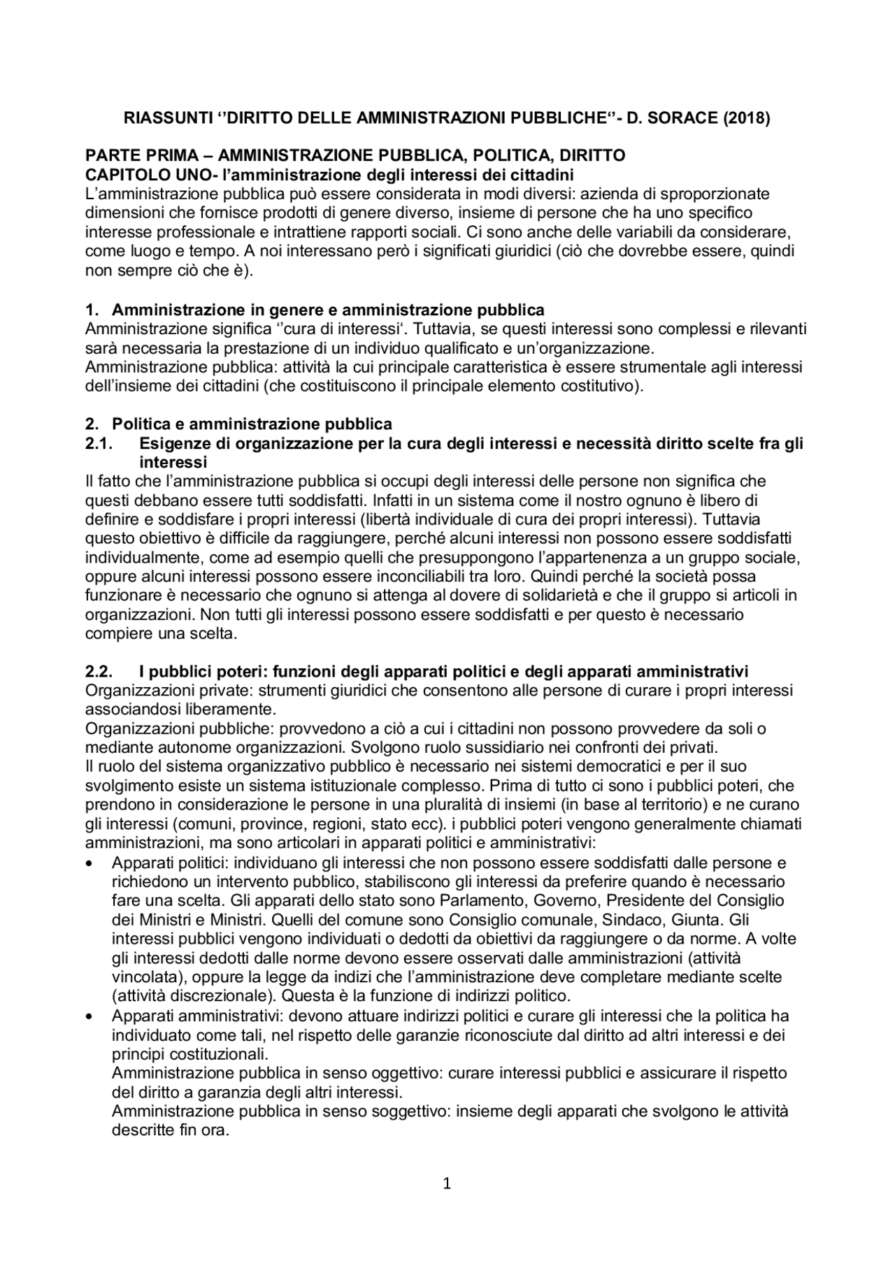 Riassunto manuale Diritto delle Amministrazioni Pubbliche, una introduzione, Sorace, Nona Riassunto manuale Diritto delle Amministrazioni Pubbliche, una introduzione, Sorace, Nona