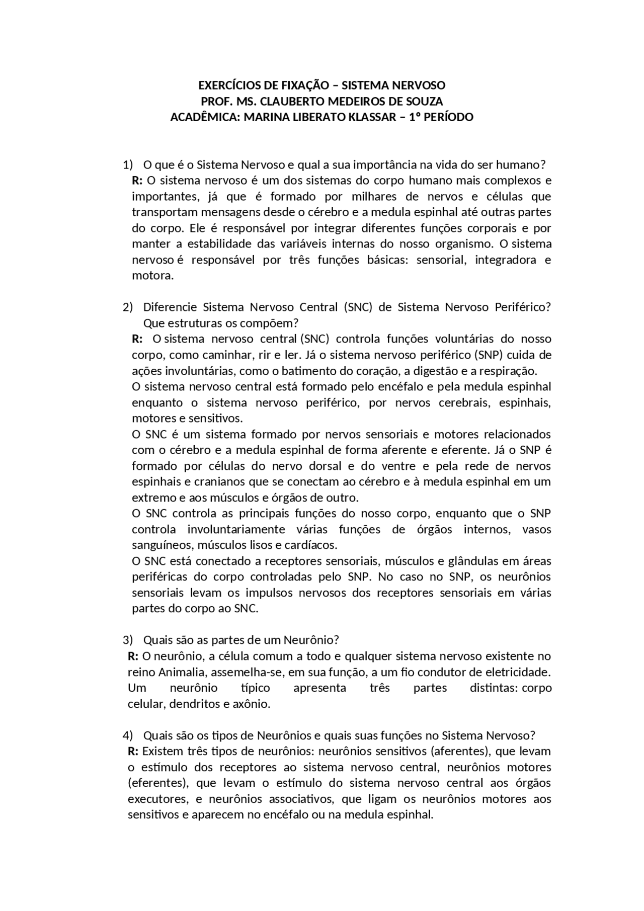 13 Perguntas e resposta sobre o sistema nervoso | Exercícios Anatomia ...