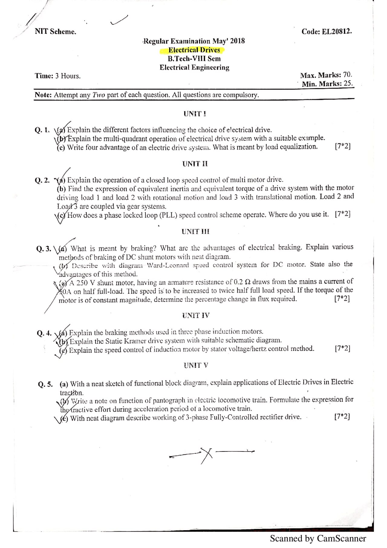 Nit Raipur Previous year Question Electrical Drive - Docsity