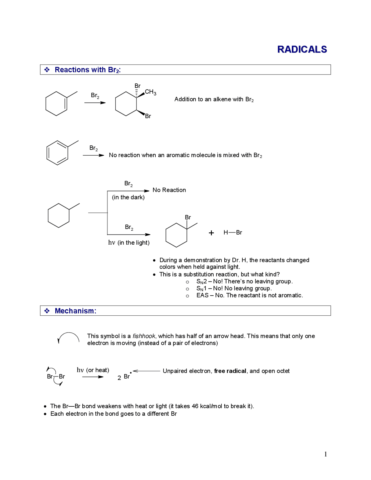Radical Rxns Radicals Reactions with Br2, Mechanism, Structure and Stability | CHEM ...