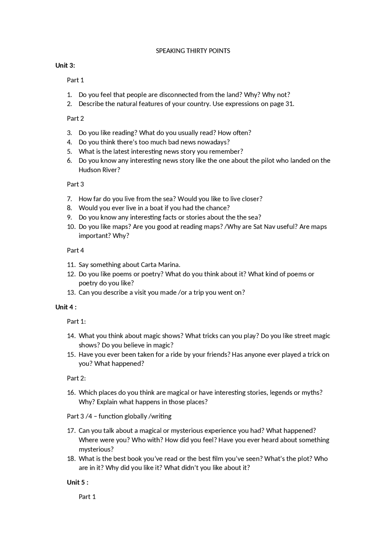 Thirty Points Speaking Thirty Points - Docsity