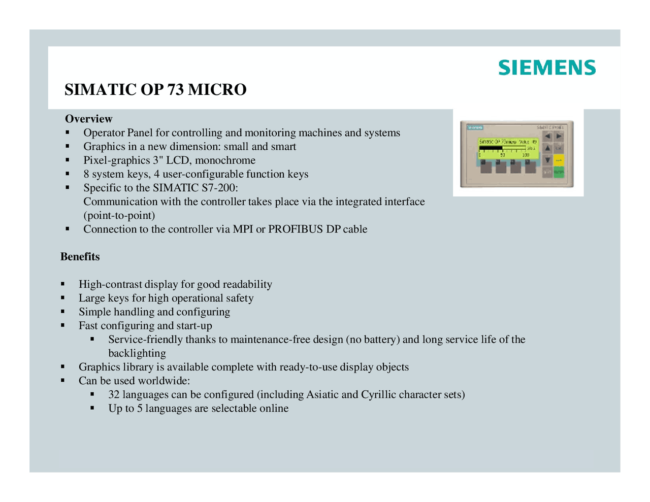 Operador Panels OP 73micro de Siemens: Características, Benefícios e ...