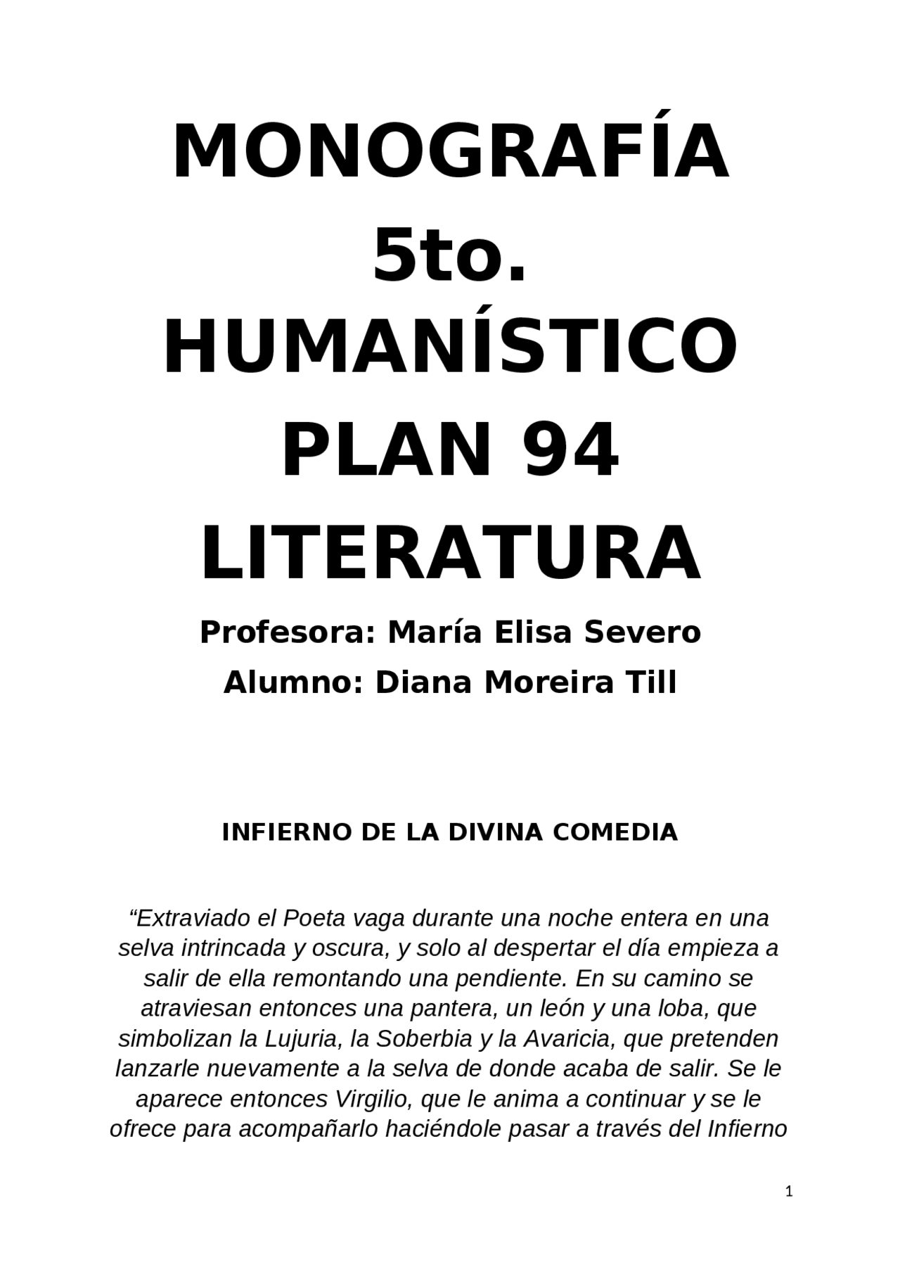 EL INFIERNO DE DANTE TRABAJO FINAL PARA 5TO. HUMANISTICO PLAN 94