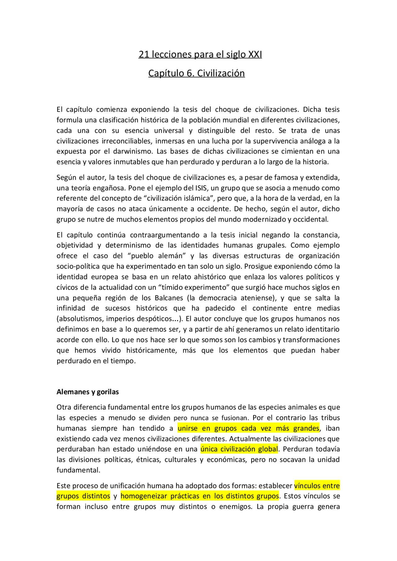Resumen Cap 6 Harari 21 Lecciones Docsity