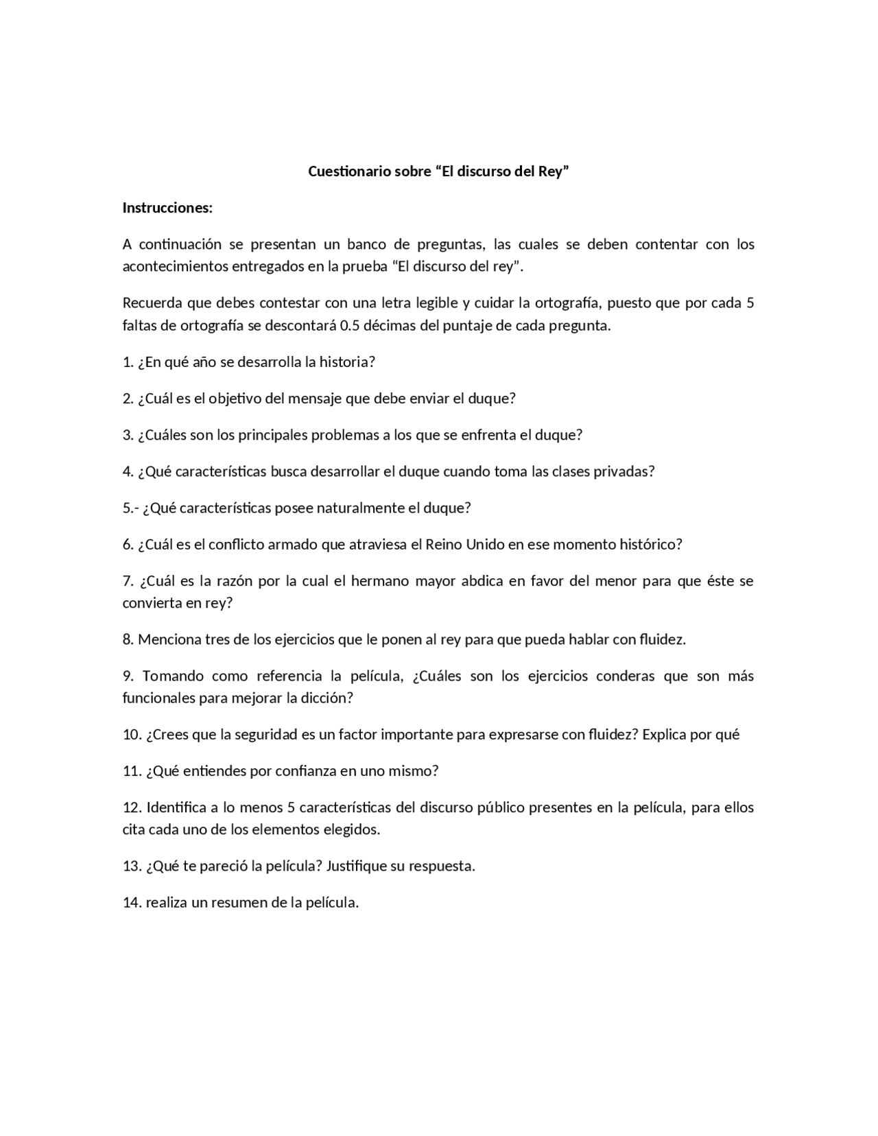 Trabajo Sobre La Pelicula El Discurso Del Rey Docsity