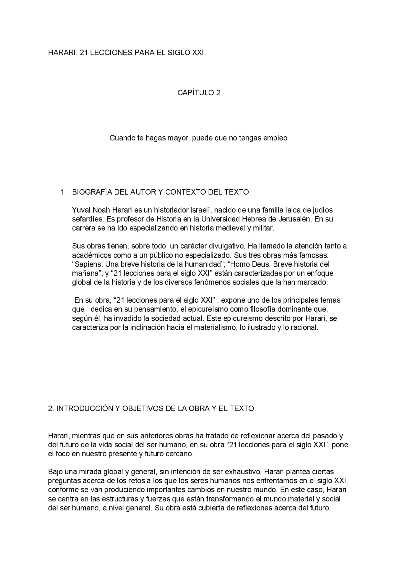 Resumen Cap 2 Harari 21 Lecciones Docsity