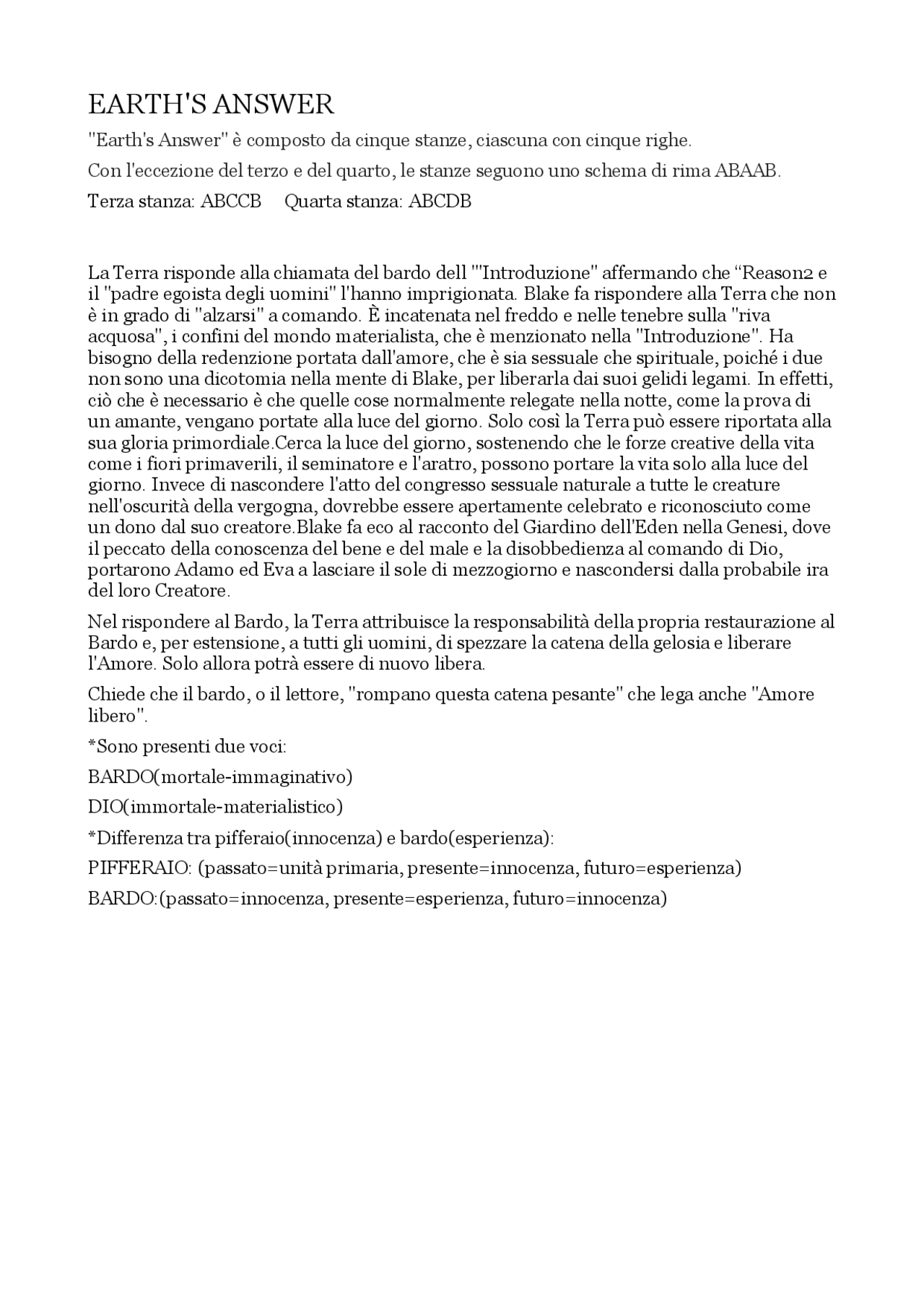 Descrizione Earth’s answer Di William Blake - Docsity