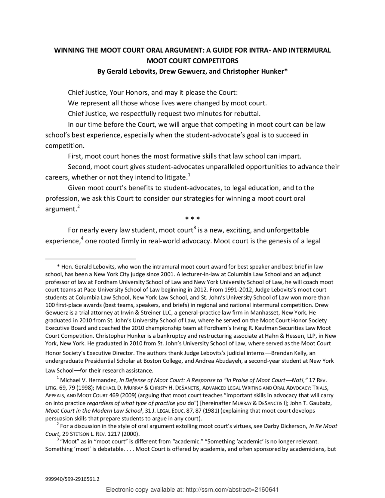 Moot Court Memorial Note | Study notes Mock Trial and Moot Court | Docsity