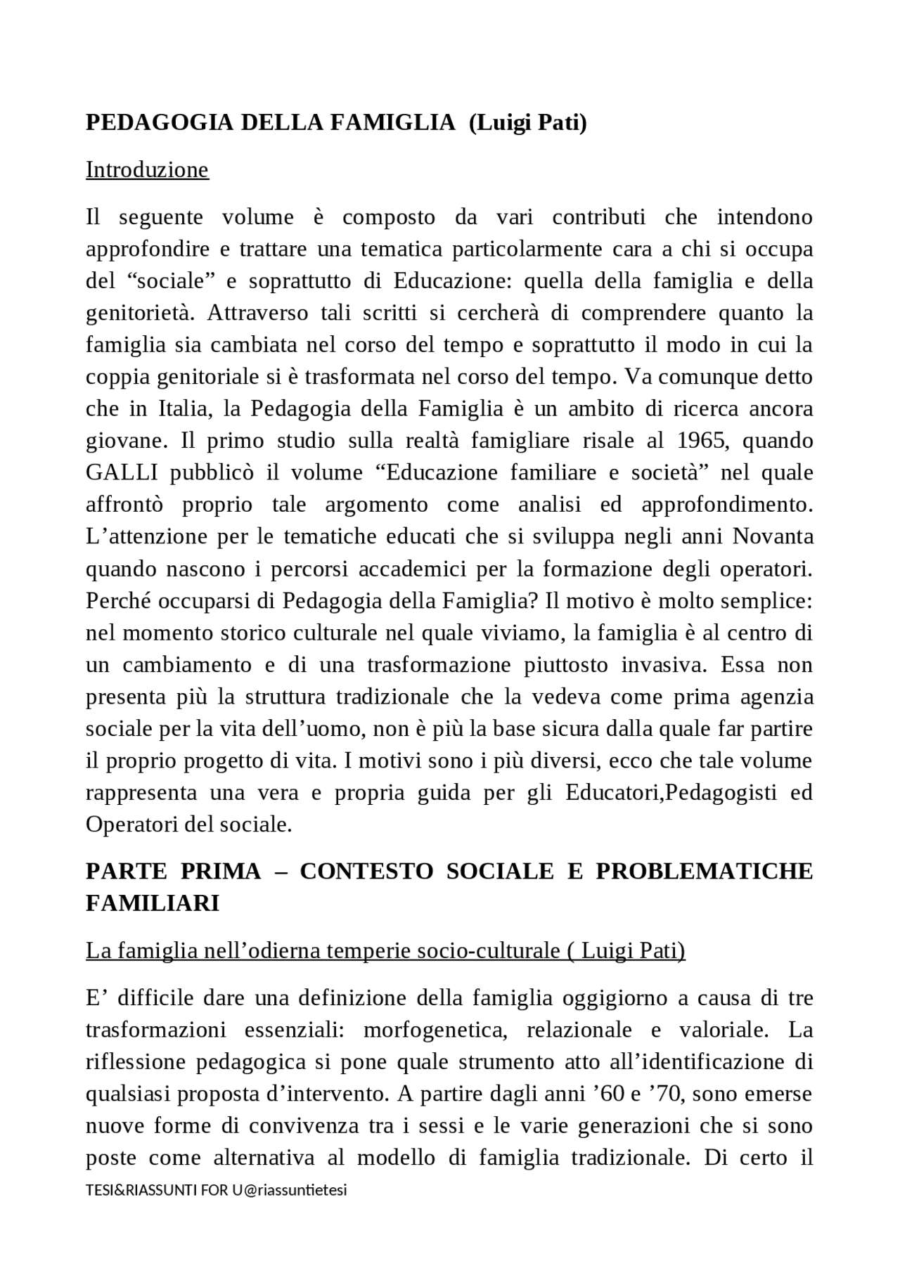 Pedagogia Delle Famiglie Sintesi Del Corso Di Pedagogia Docsity