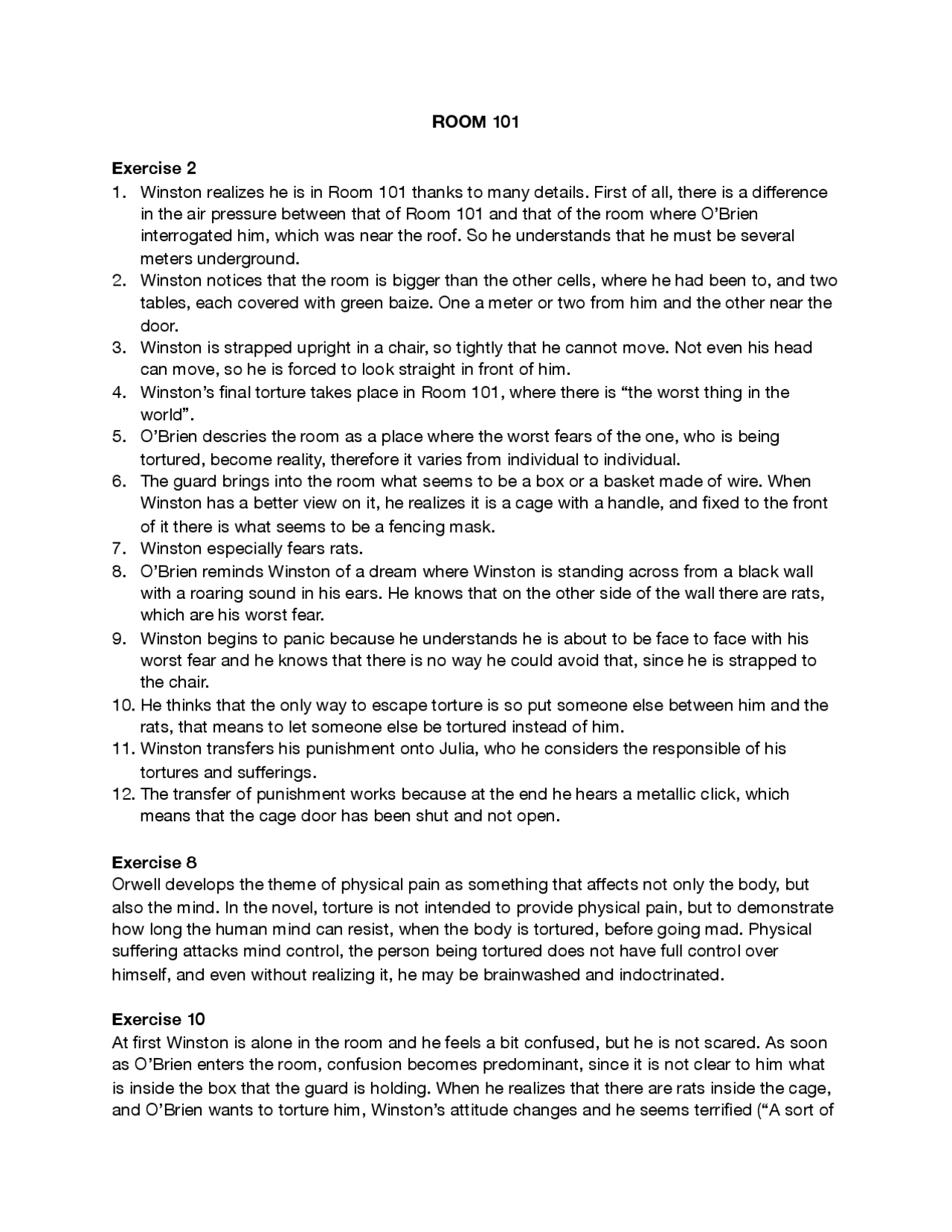 Room 101 Worksheet.pdf Room 101, George Orwell - Docsity