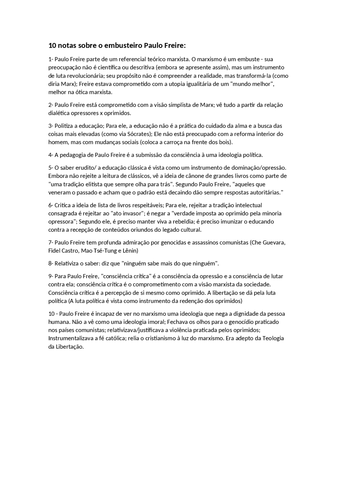 Notas sobre o embusteiro Paulo Freire - Docsity