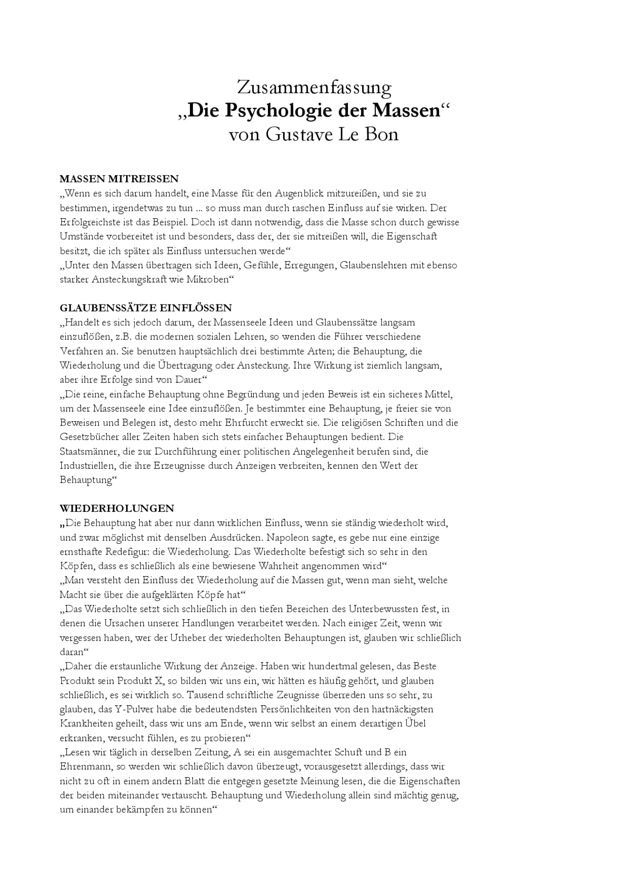 Psychologie Der Massen Zusammenfassung