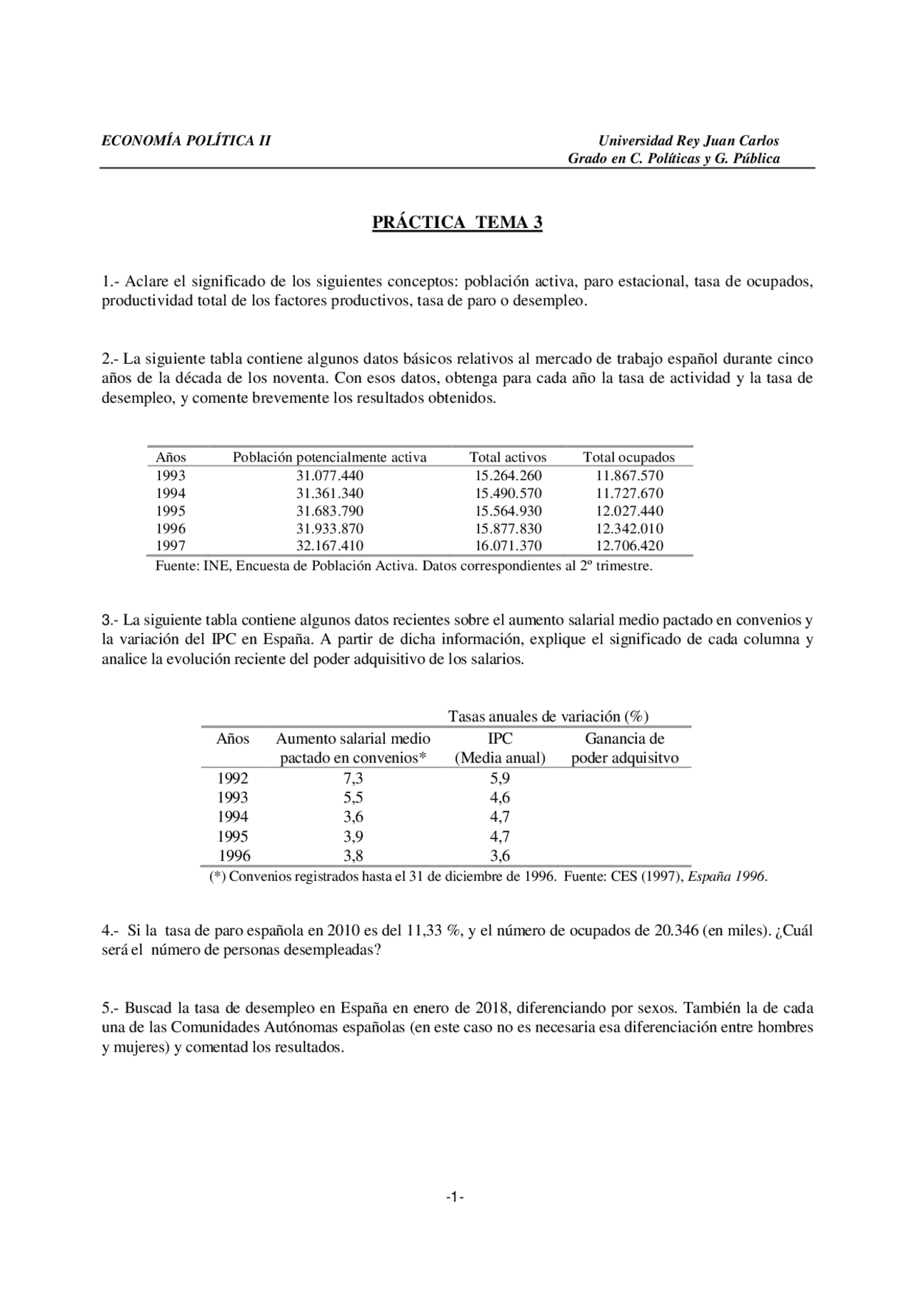 Ejercicios de la practica 3 | Ejercicios de Economía Política | Docsity
