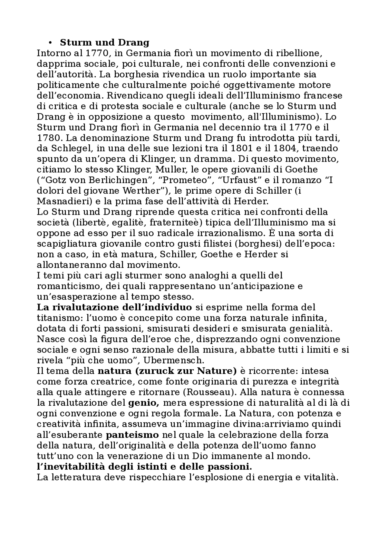 Contesto letterario della letteratura tedesca dallo Sturm und Drang al