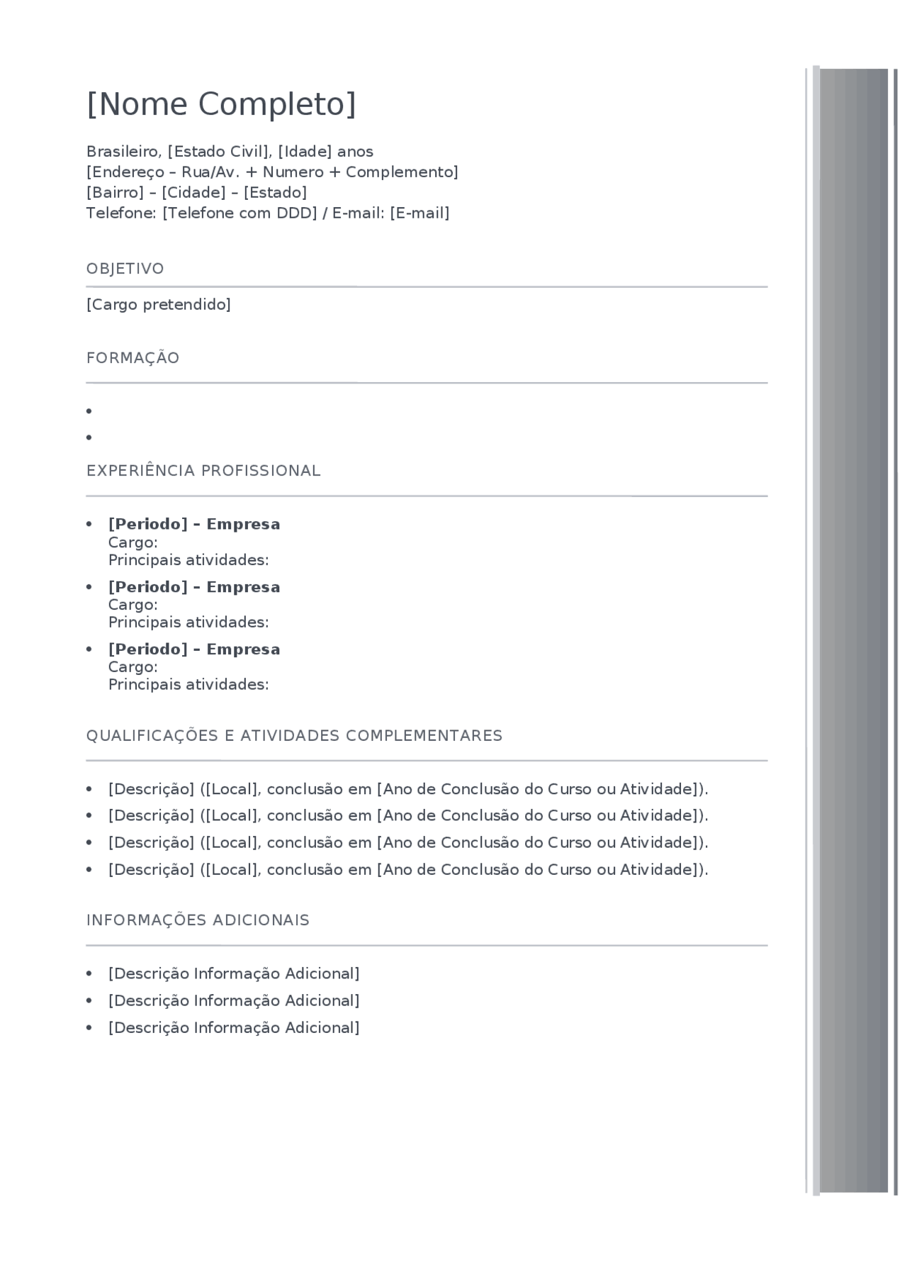 Modelo de curriculo para trabalho - Docsity