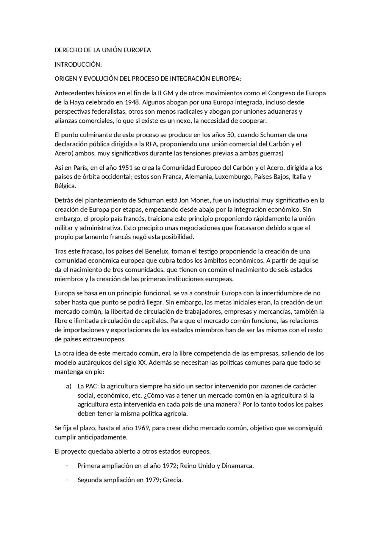 Apuntes sobre Derecho de la Unión Europea - Docsity