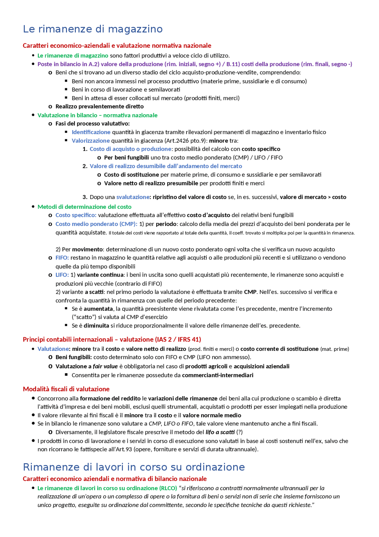 Ragioneria - le rimanenze di magazzino - Docsity
