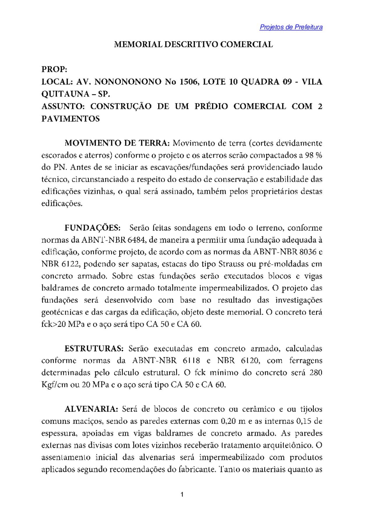 Modelo de Memorial Descritivo Comercial - Docsity