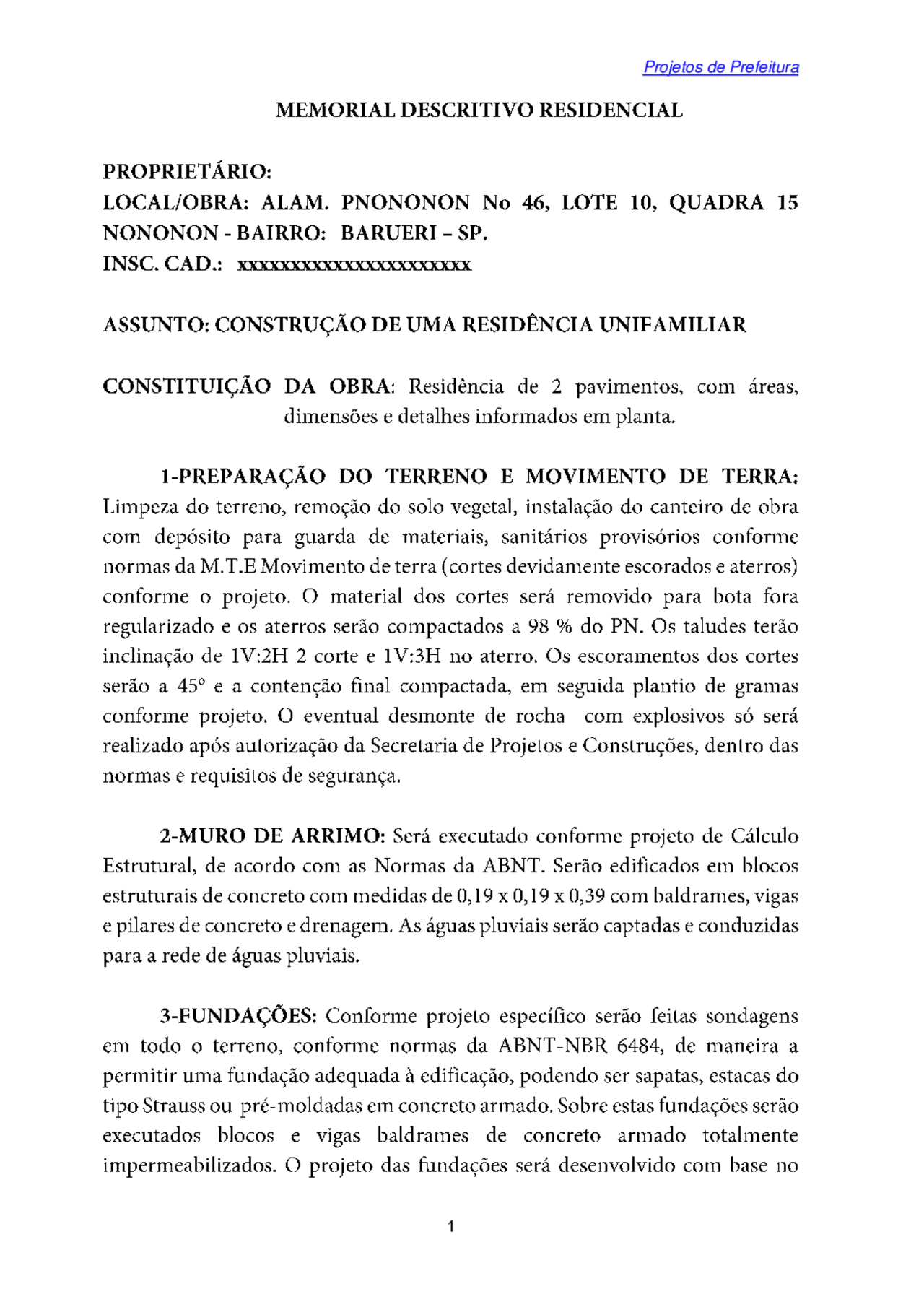 Modelo de Memorial Descritivo Residencial | Guías, Proyectos ...