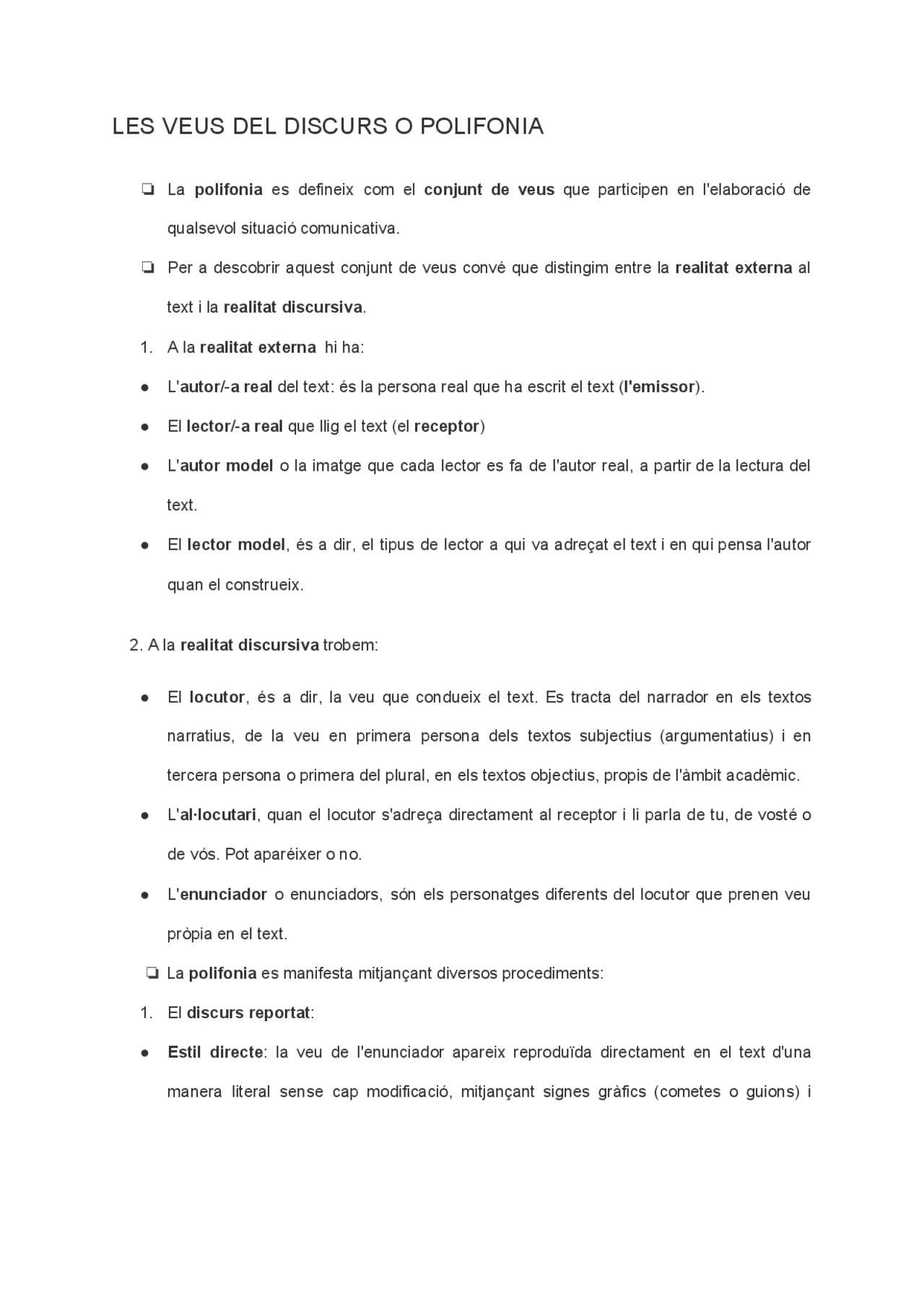 Discurs Les veus del discurs - Docsity