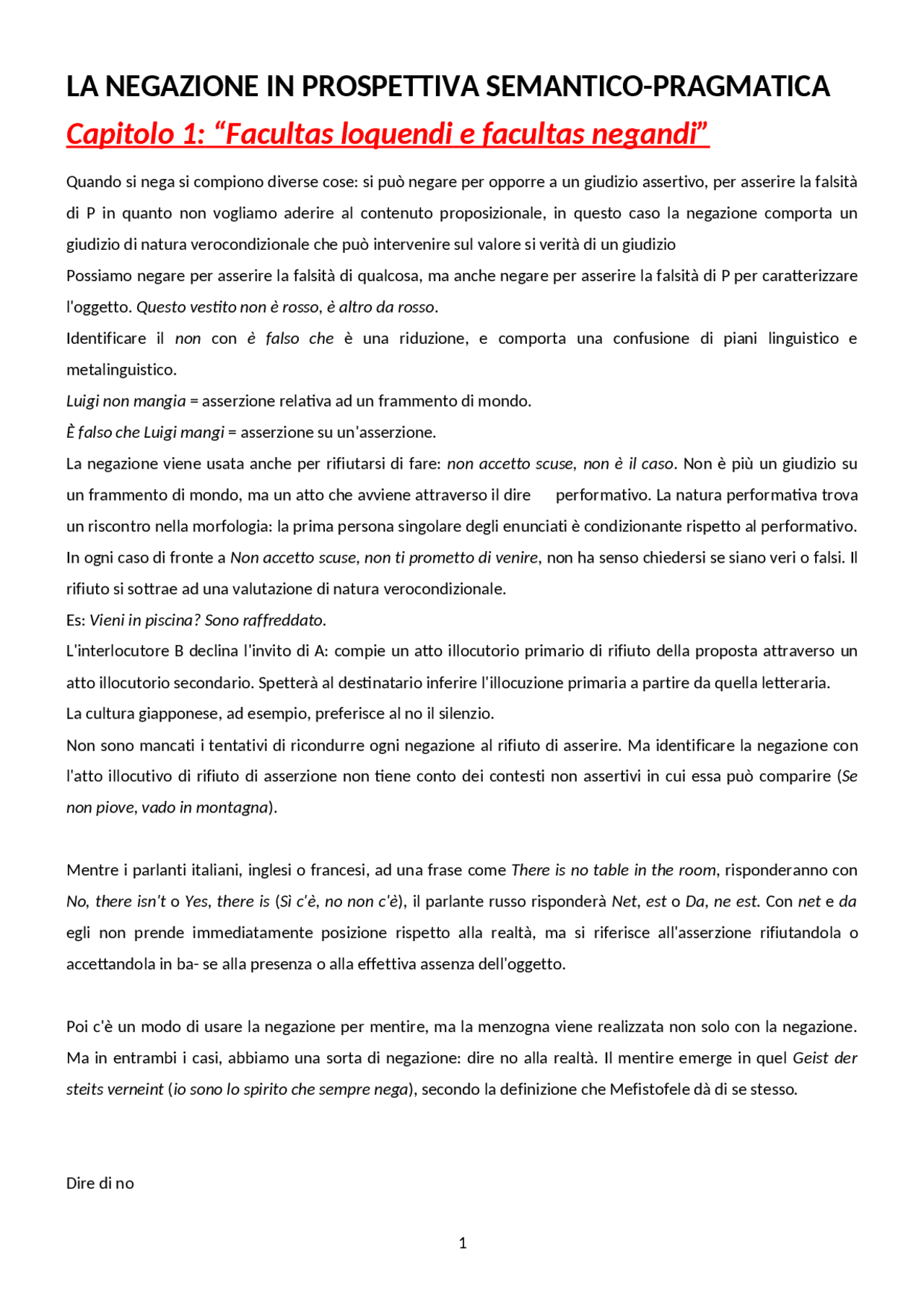 La negazione in prospettiva semantico-pragmatica - Docsity