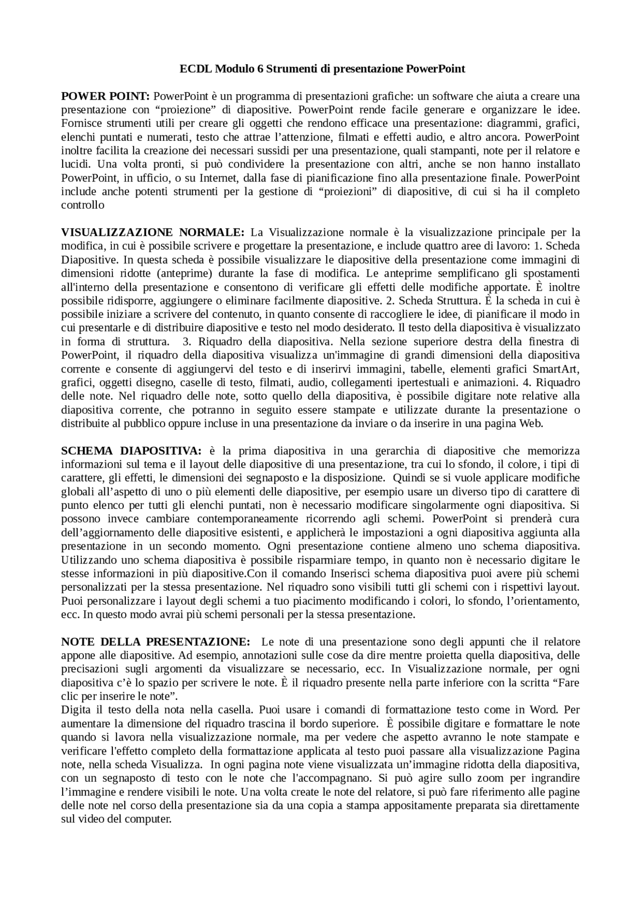 ECDL Modulo 6 Strumenti di presentazione PowerPoint - Docsity