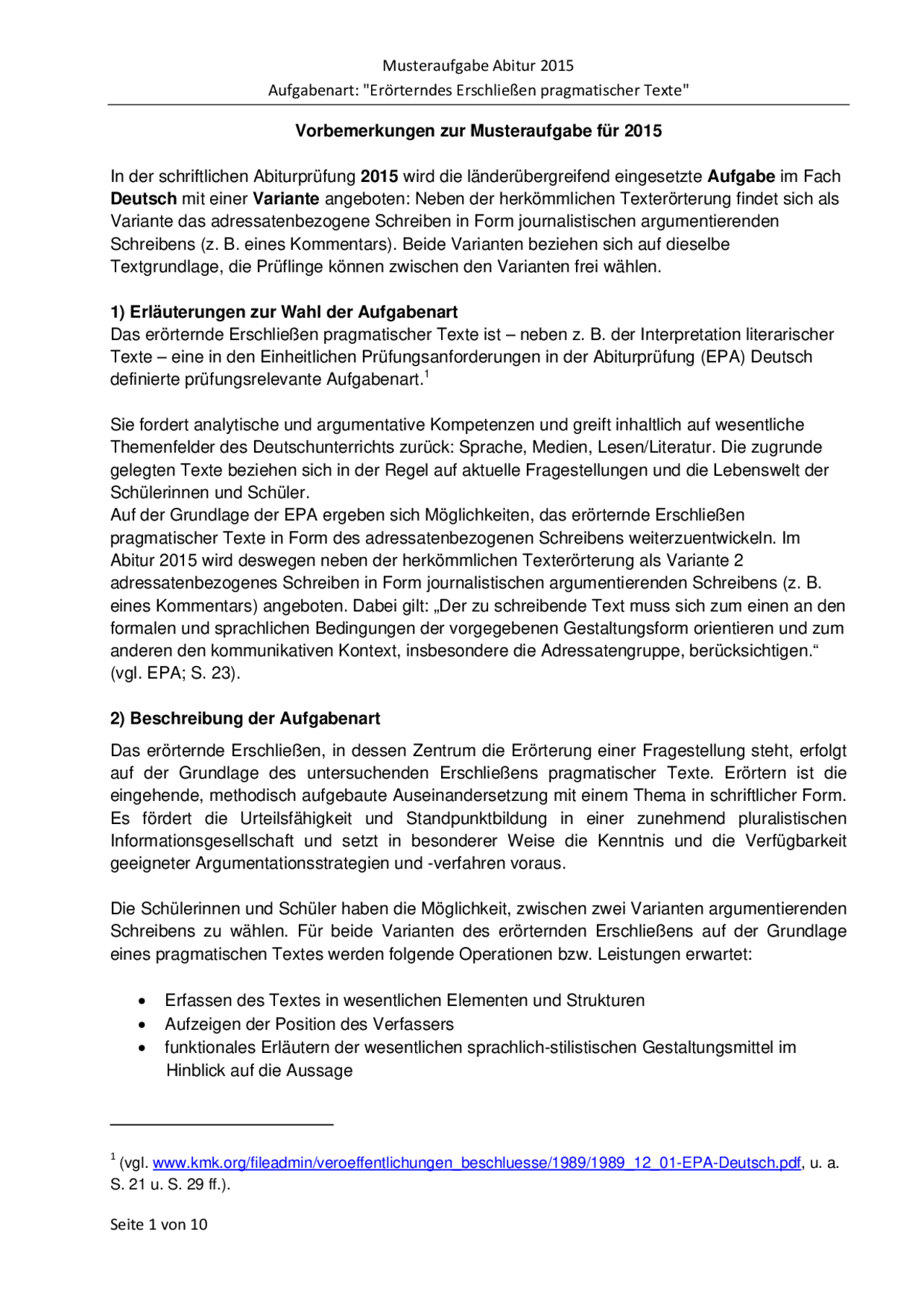 Analyse Pragmatischer Texte Beispiel Musteraufgaben Abitur Deutsch 2015-Erörterndes Erschließen