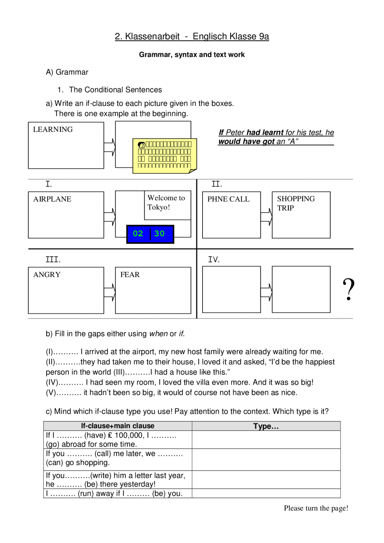 Klassenarbeit Englisch für Klasse 9: Grammar, syntax and text work ...