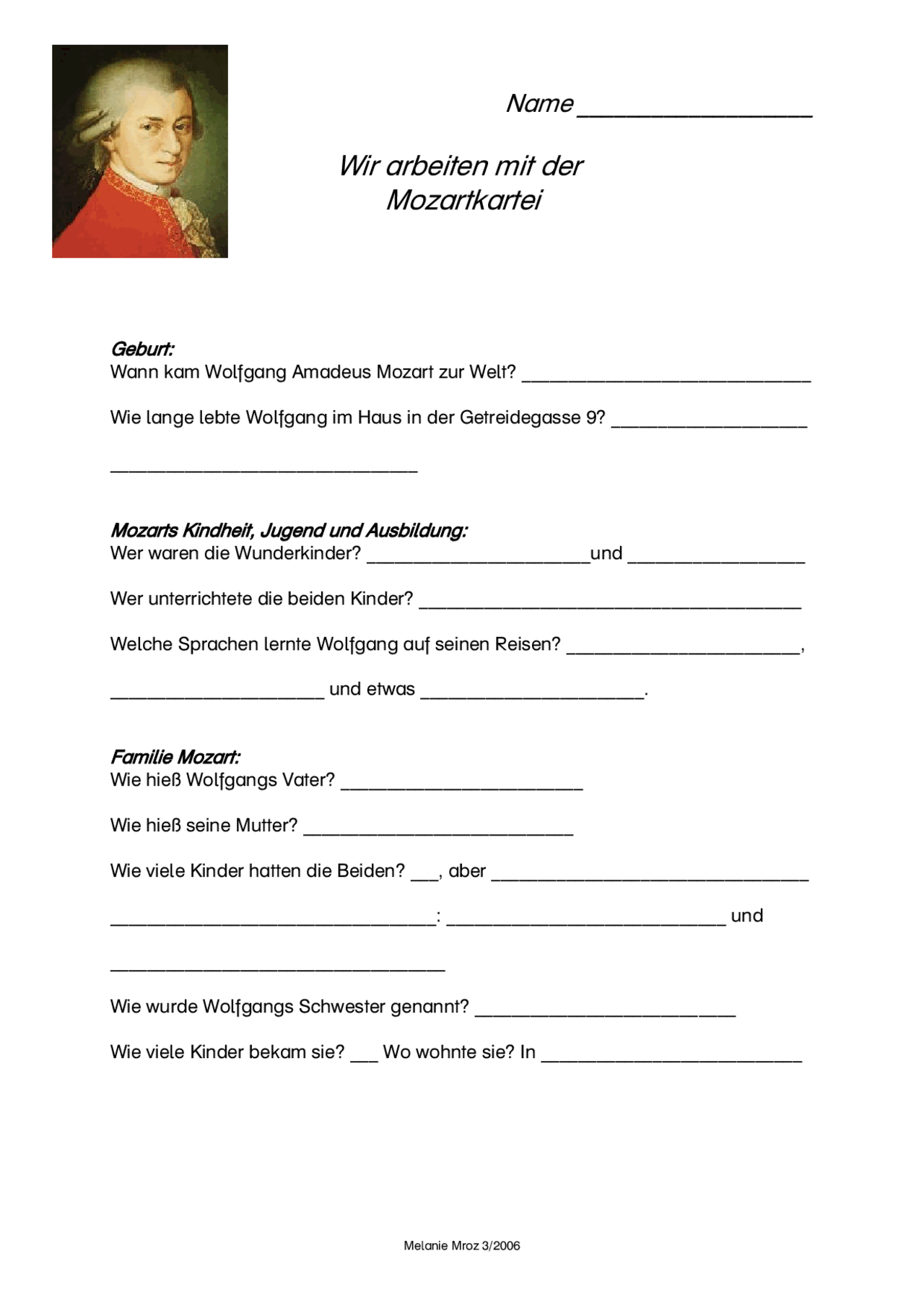 Mozart Arbeitsblatt
Musik Arbeitblatt Wolfgang Amadeus Mozart