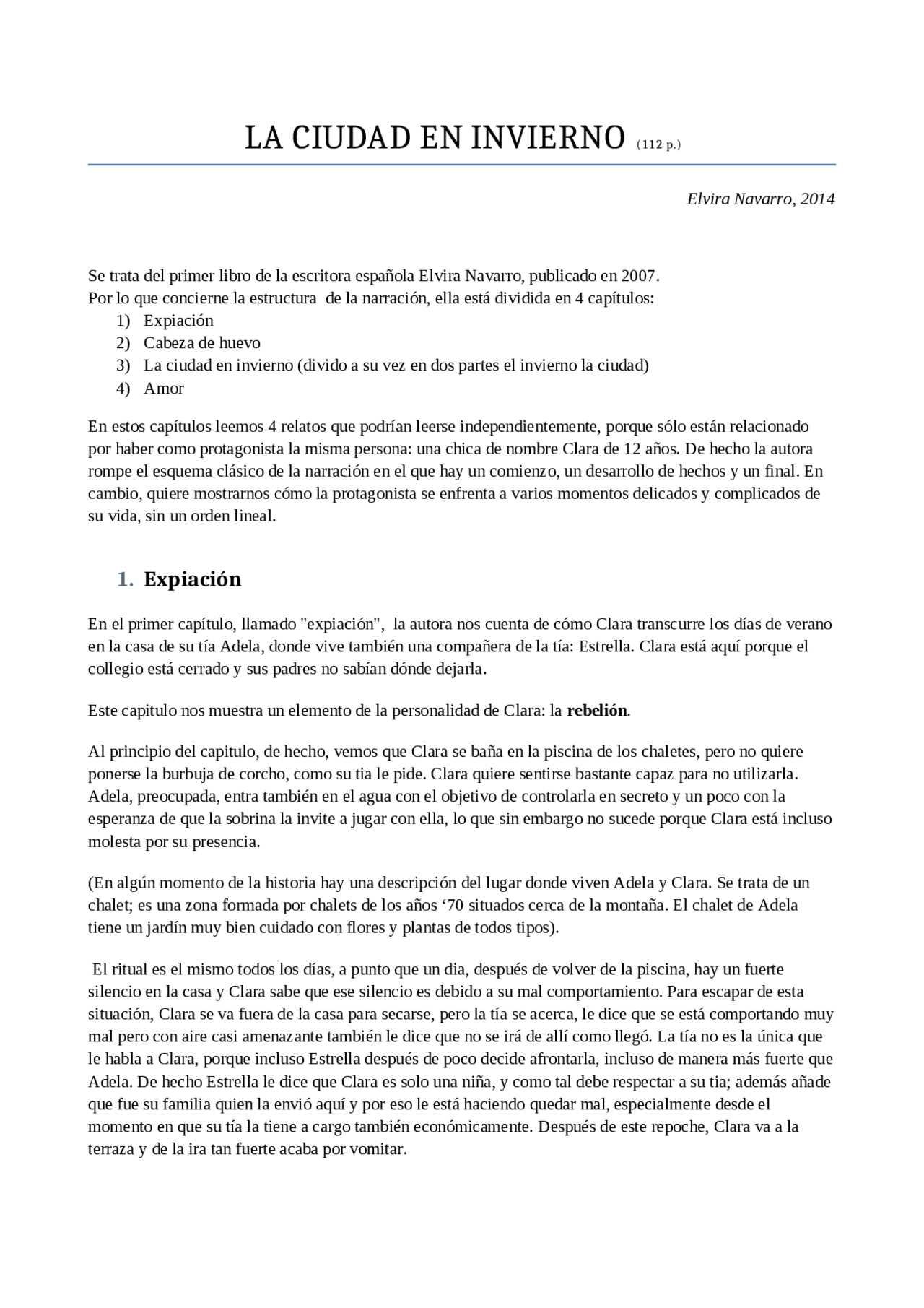 Elvira Navarro, La ciudad en invierno. Docsity Elvira Navarro, La ciudad en invierno. Docsity