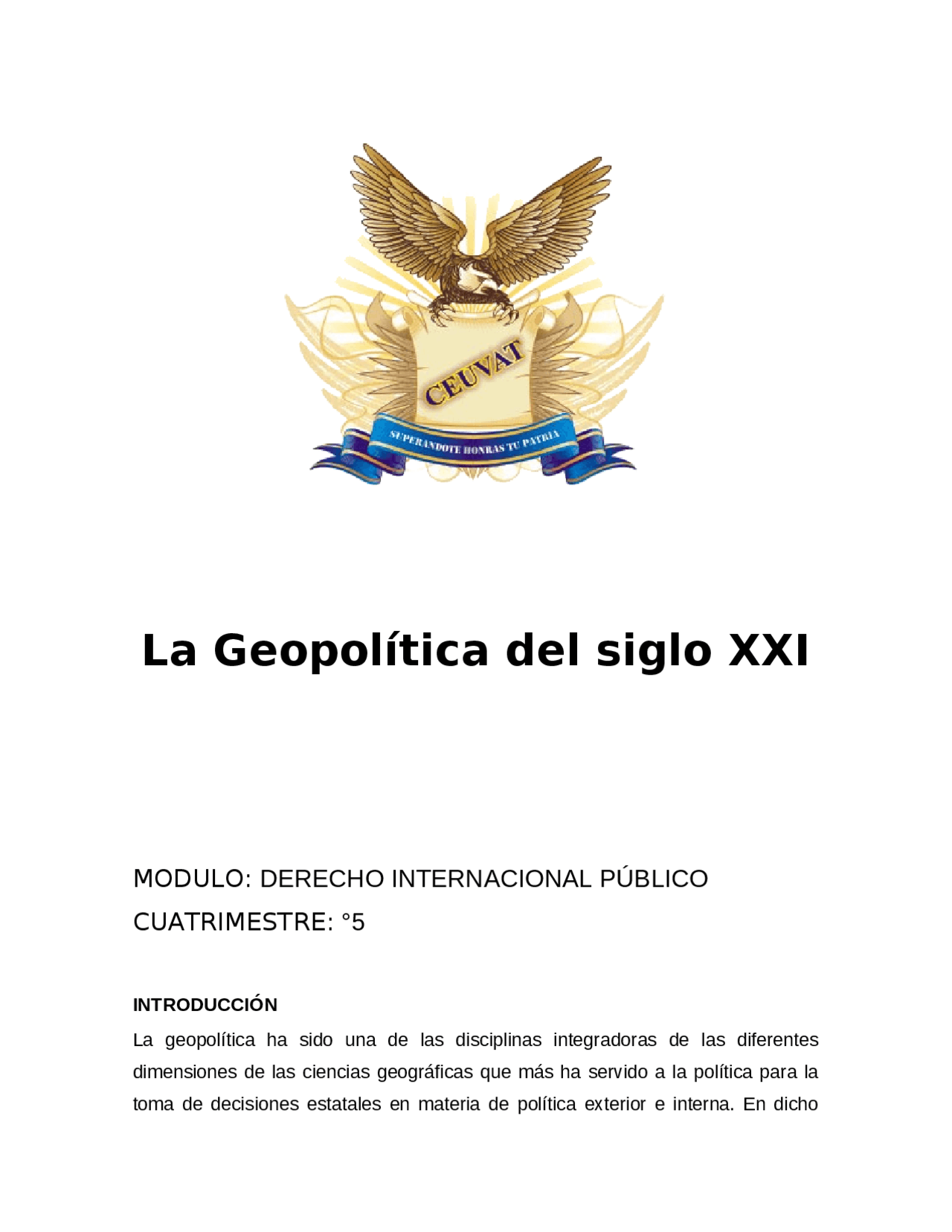 Ensayo La Geopolítica del siglo xxi - Docsity
