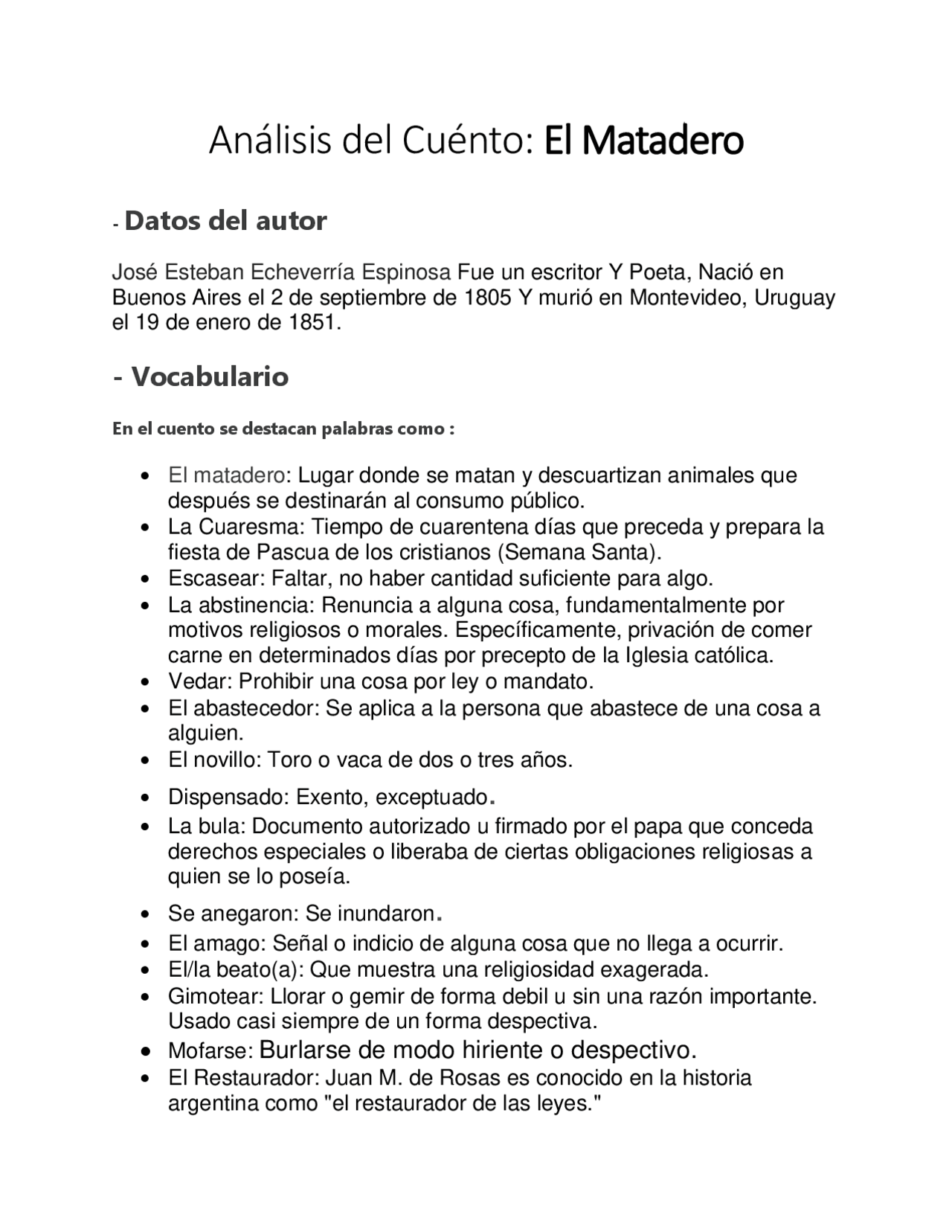 Analisis De Cuento El Matadero Docsity