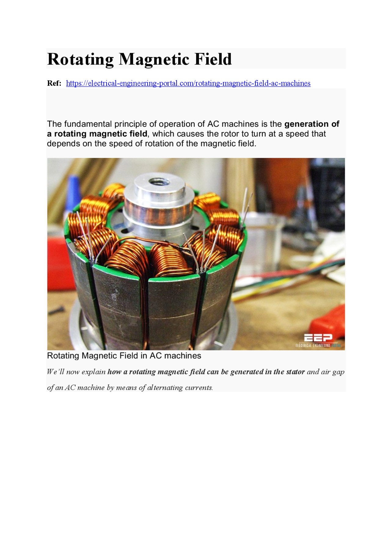 Rotating Magnetic Field - Docsity