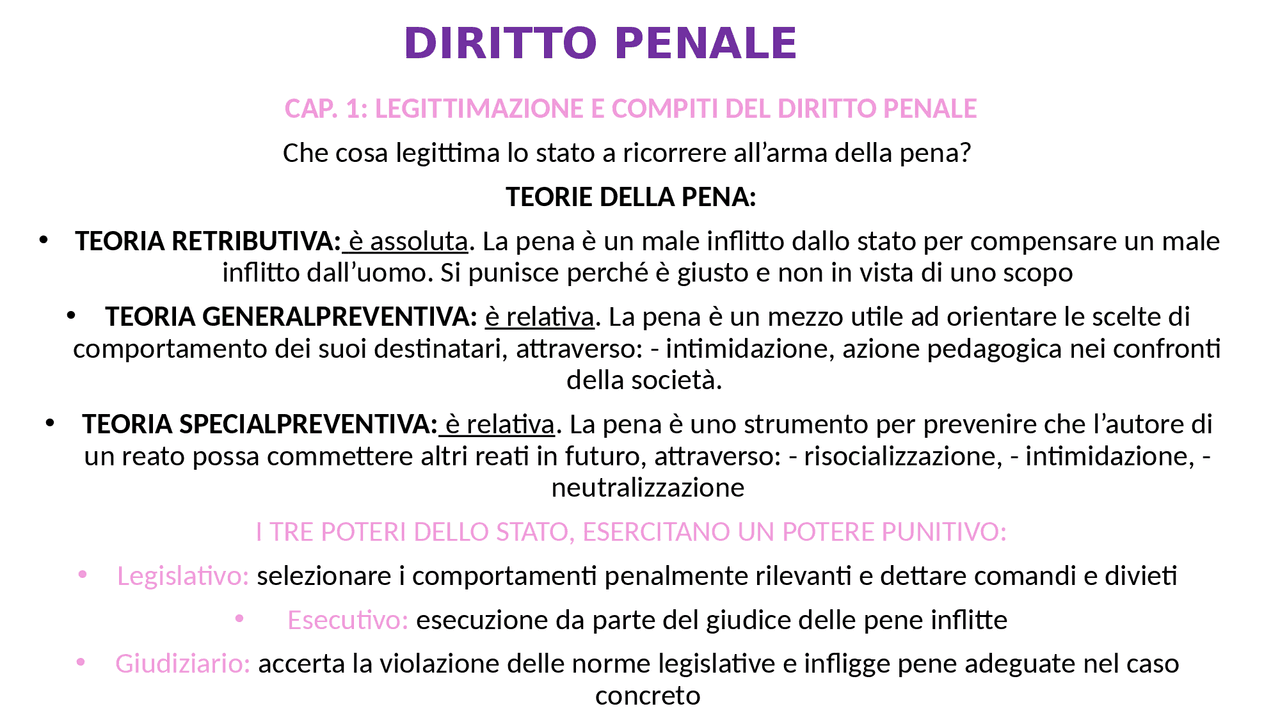 Slide riassuntive parte 1: "Manuale di diritto penale parte generale