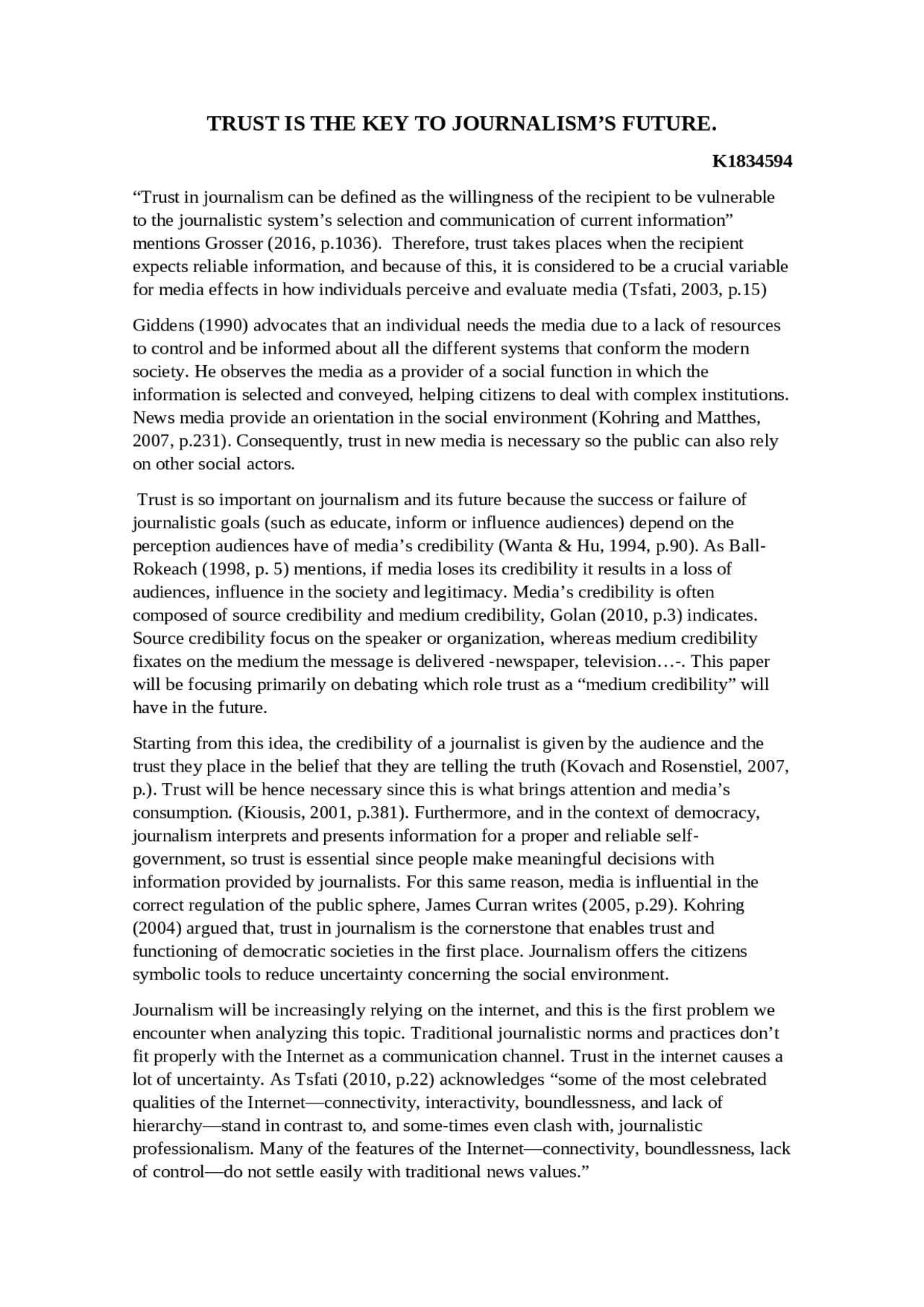 Trust in journalism- - Docsity