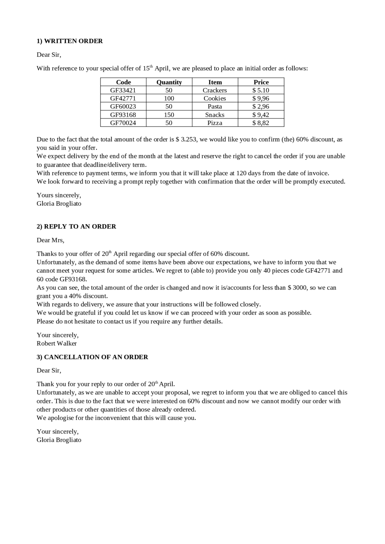 How to write an order in English - Docsity