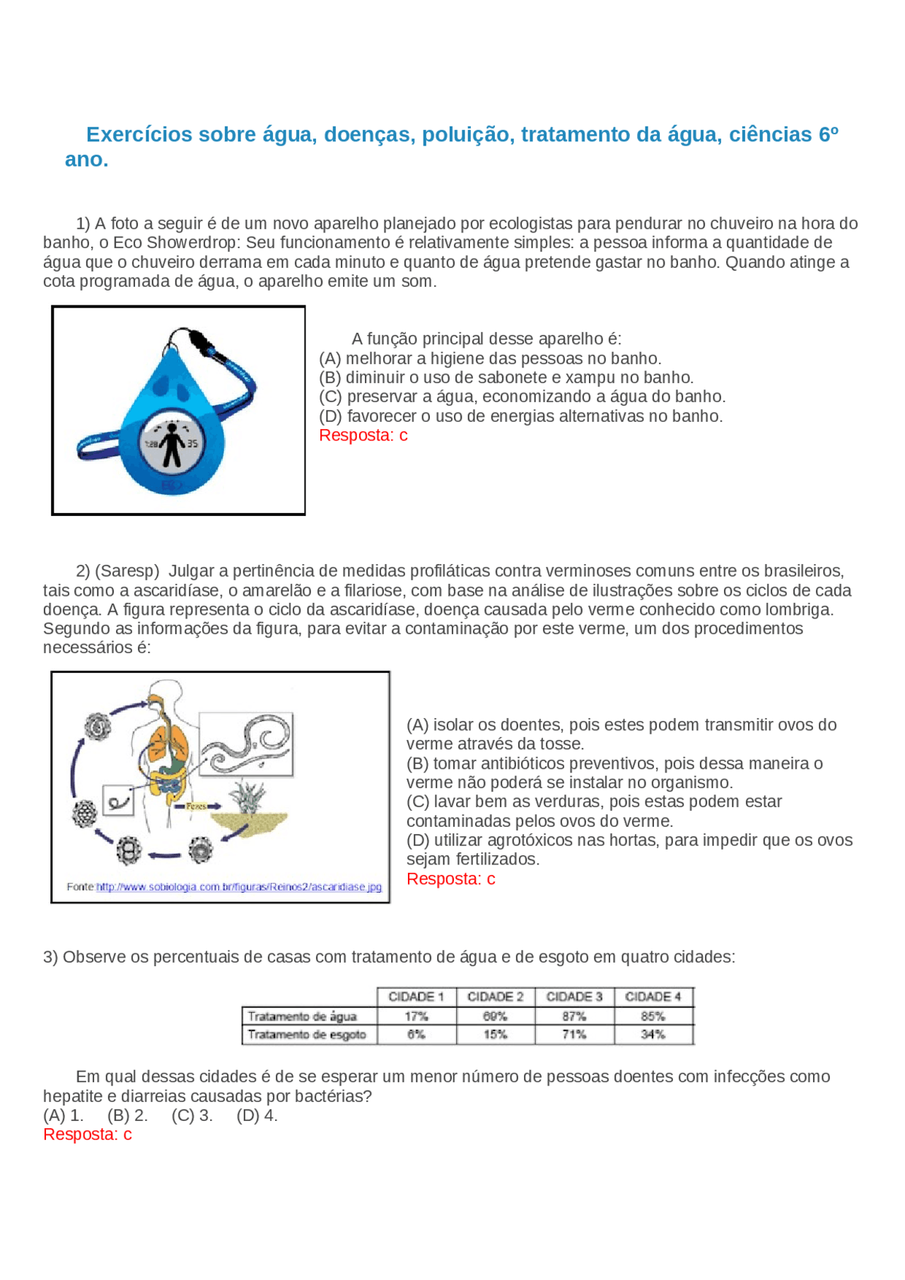 Exercícios sobre água. - Docsity
