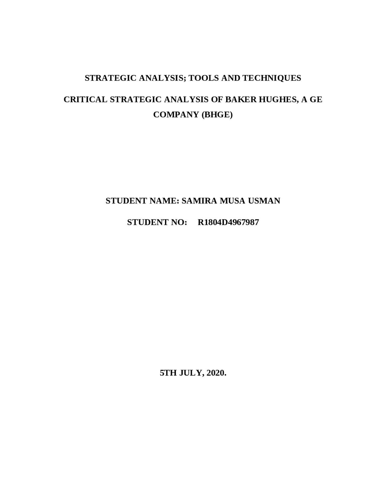 Strategic analysis of BHGE Docsity