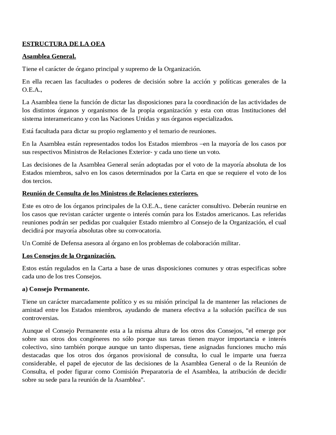 Estructura De Oea Y Caracteristicas Docsity