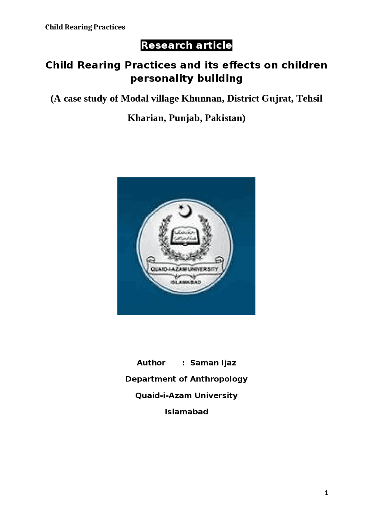 Child rearing practices - Docsity