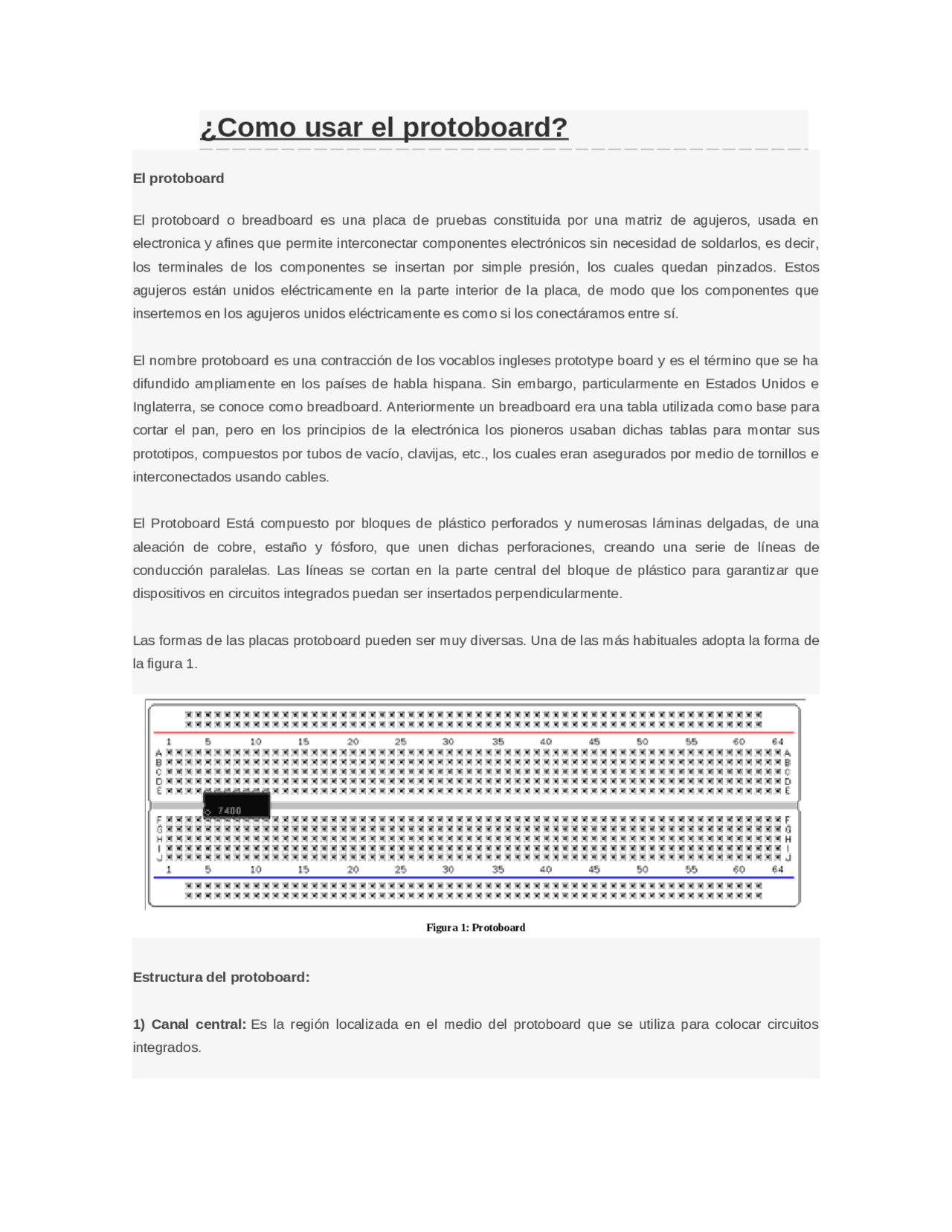 Pasos para usar el protoboard | Ejercicios de Tecnología | Docsity