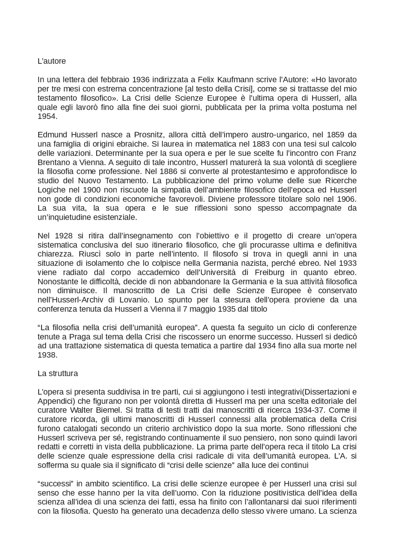 E. Husserl, La crisi delle scienze europee.rtf Docsity