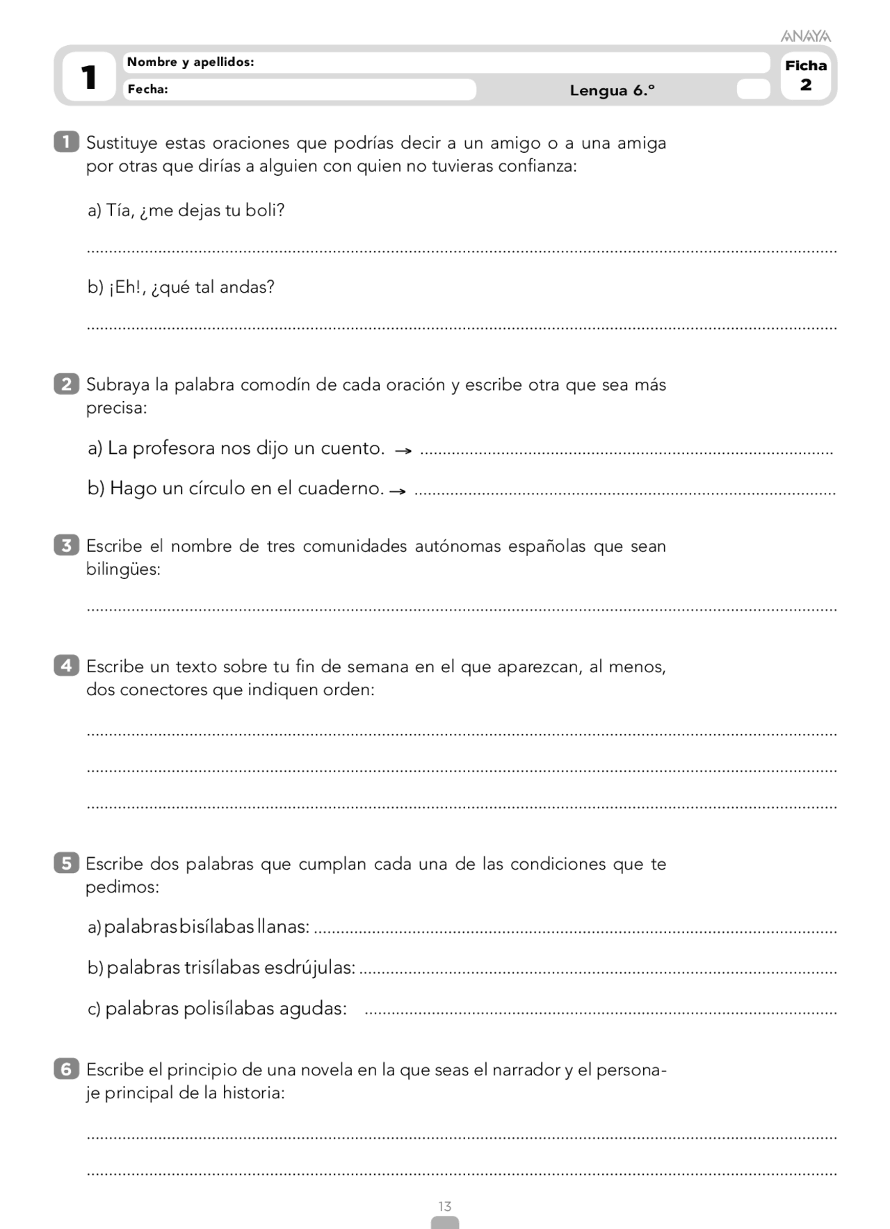 Matemáticas 1 Primaria Anaya Pdf Fichas Ampliación Anaya 6 Primaria - Docsity