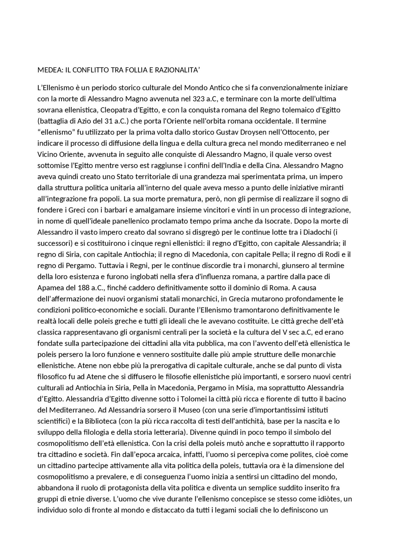 Medea: Il conflitto tra follia e razionalità. - Docsity