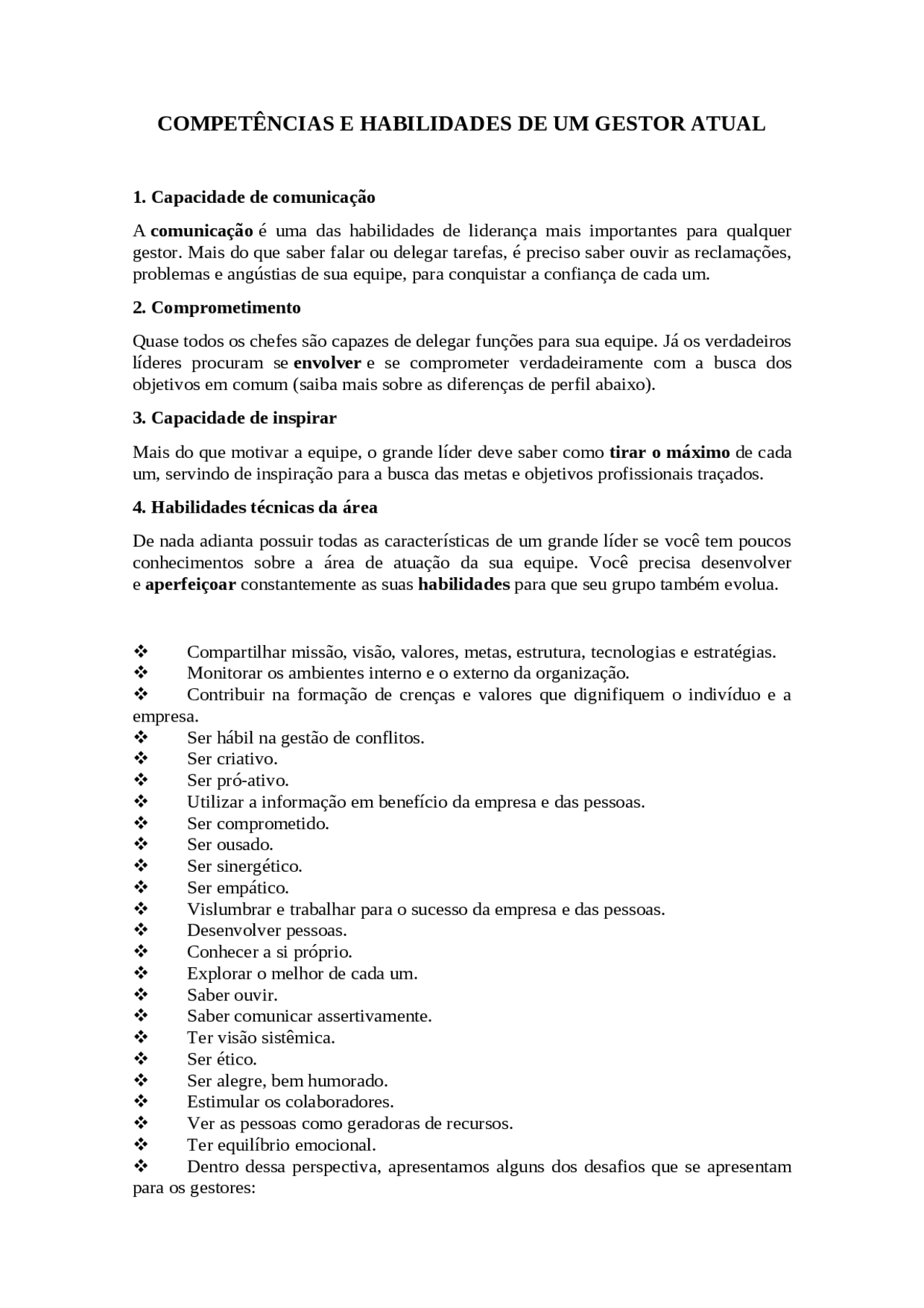 COMPETÊNCIAS DE UM GESTOR - Docsity
