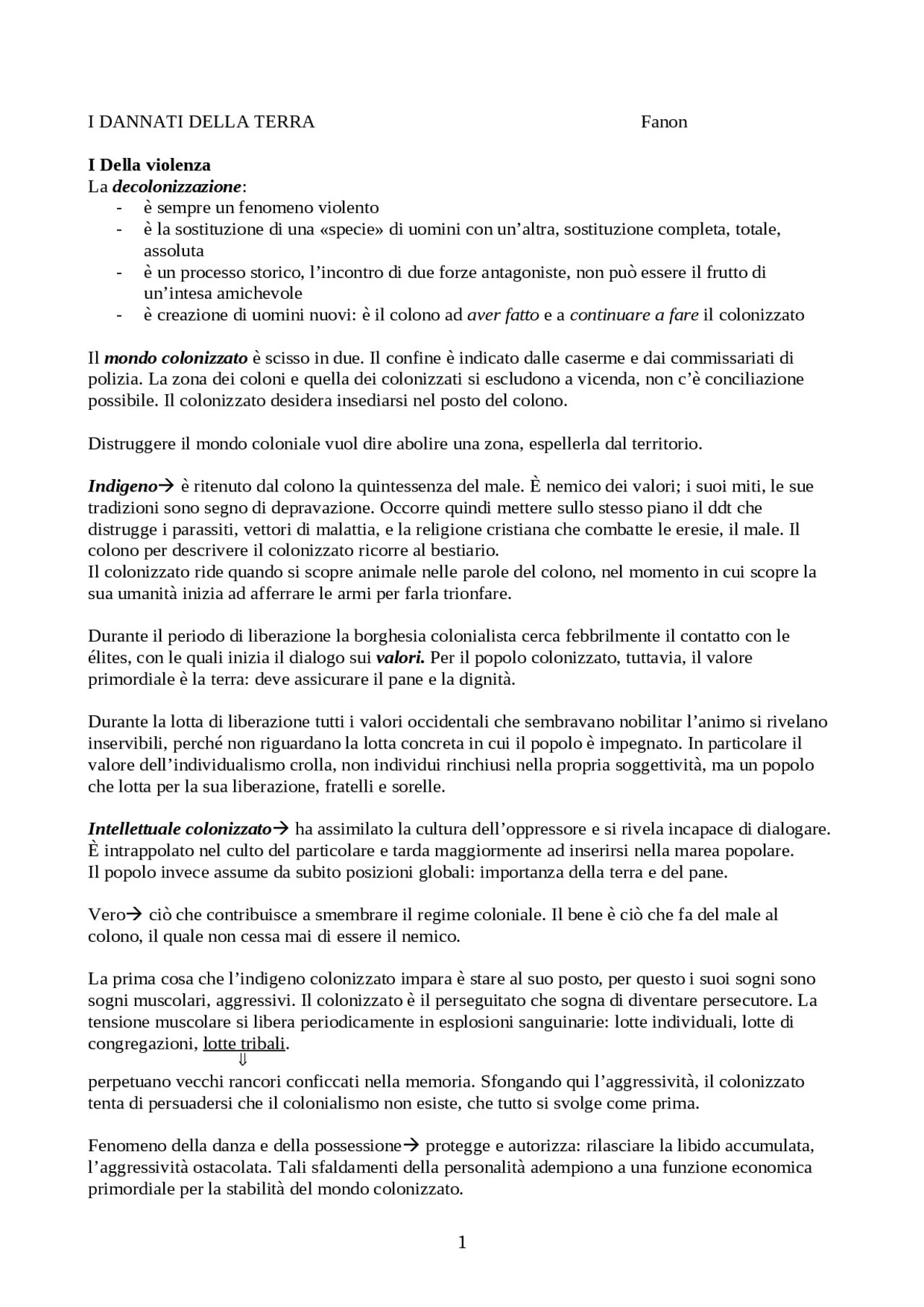 I dannati della terra. F. Fanon Appunti di Sociologia Docsity