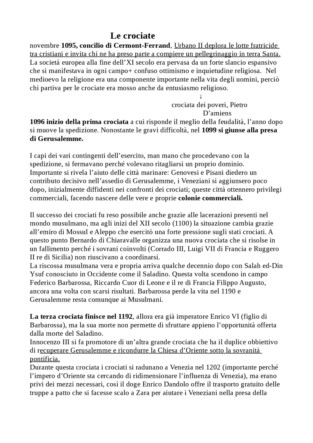 Riassunto crociate per ripasso Docsity Riassunto crociate per ripasso Docsity