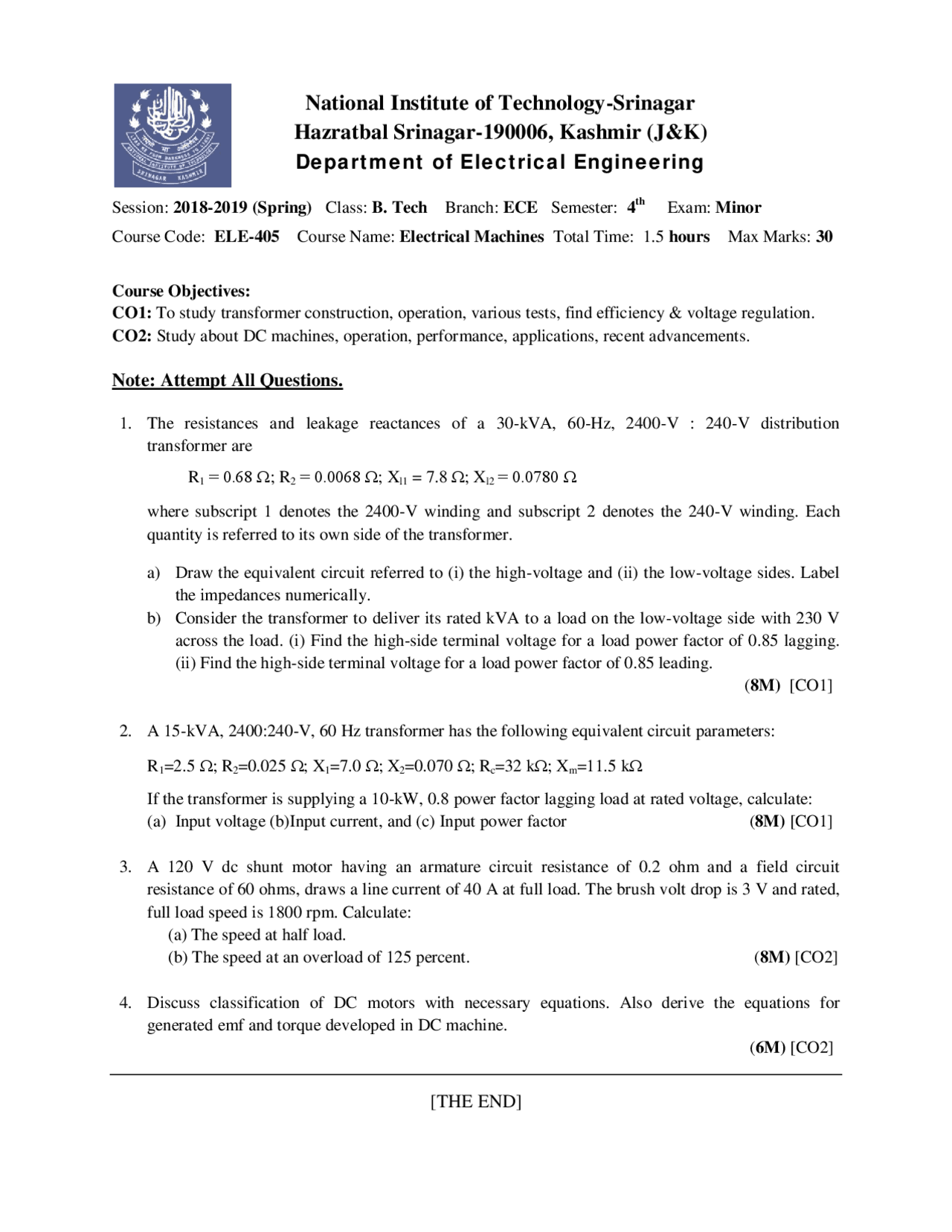 Electrical machines assignment and notes - Docsity