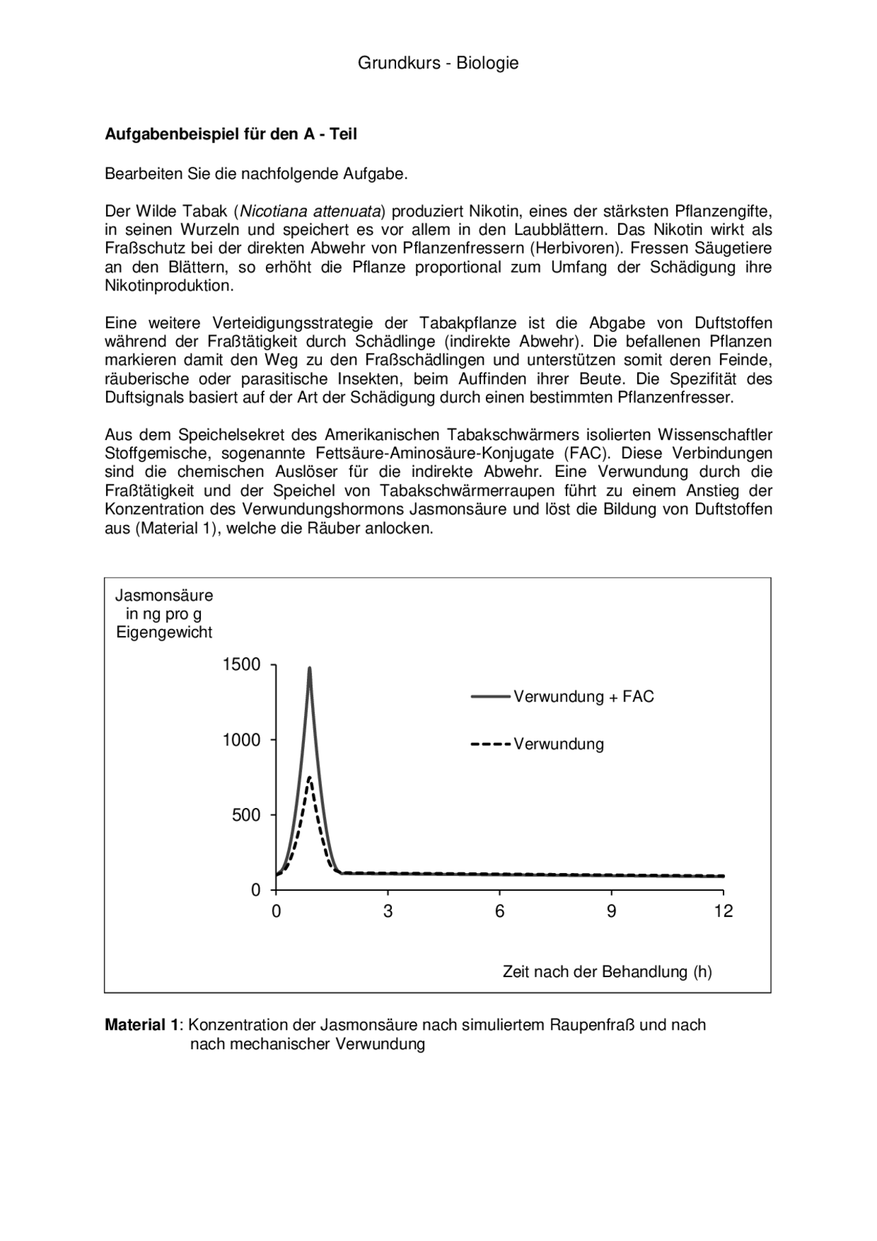 Mündliche Prüfung Biologie Abitur Beispielaufgaben Abitur Aufgabenbeispiel für den A-Teil Grundkurs Biologie - Docsity